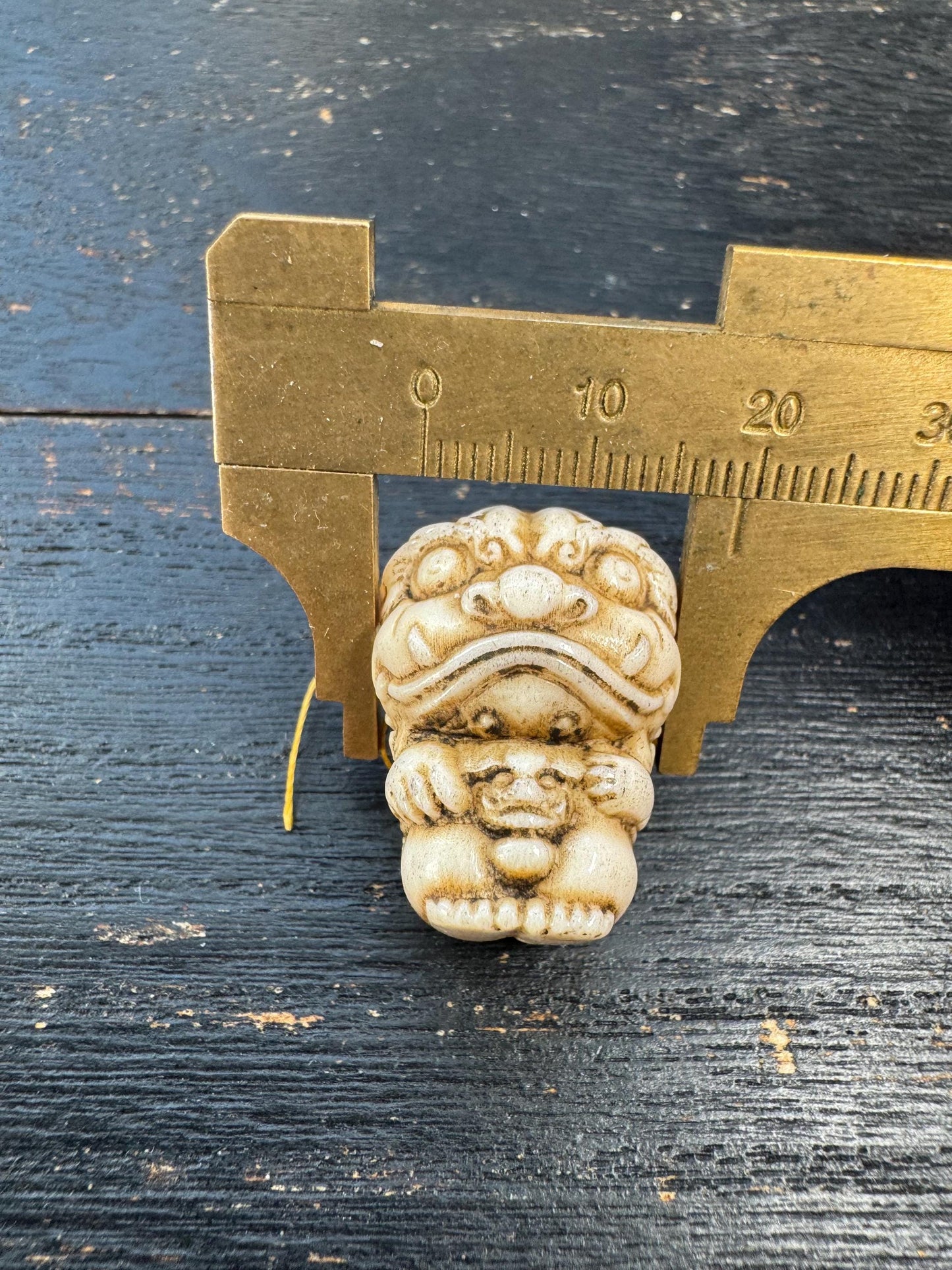 Hand Carved Deer Antler Foo Dog Pendant | Chinese Guardian Lion Shishi | Protection Amulet Necklace Bead
