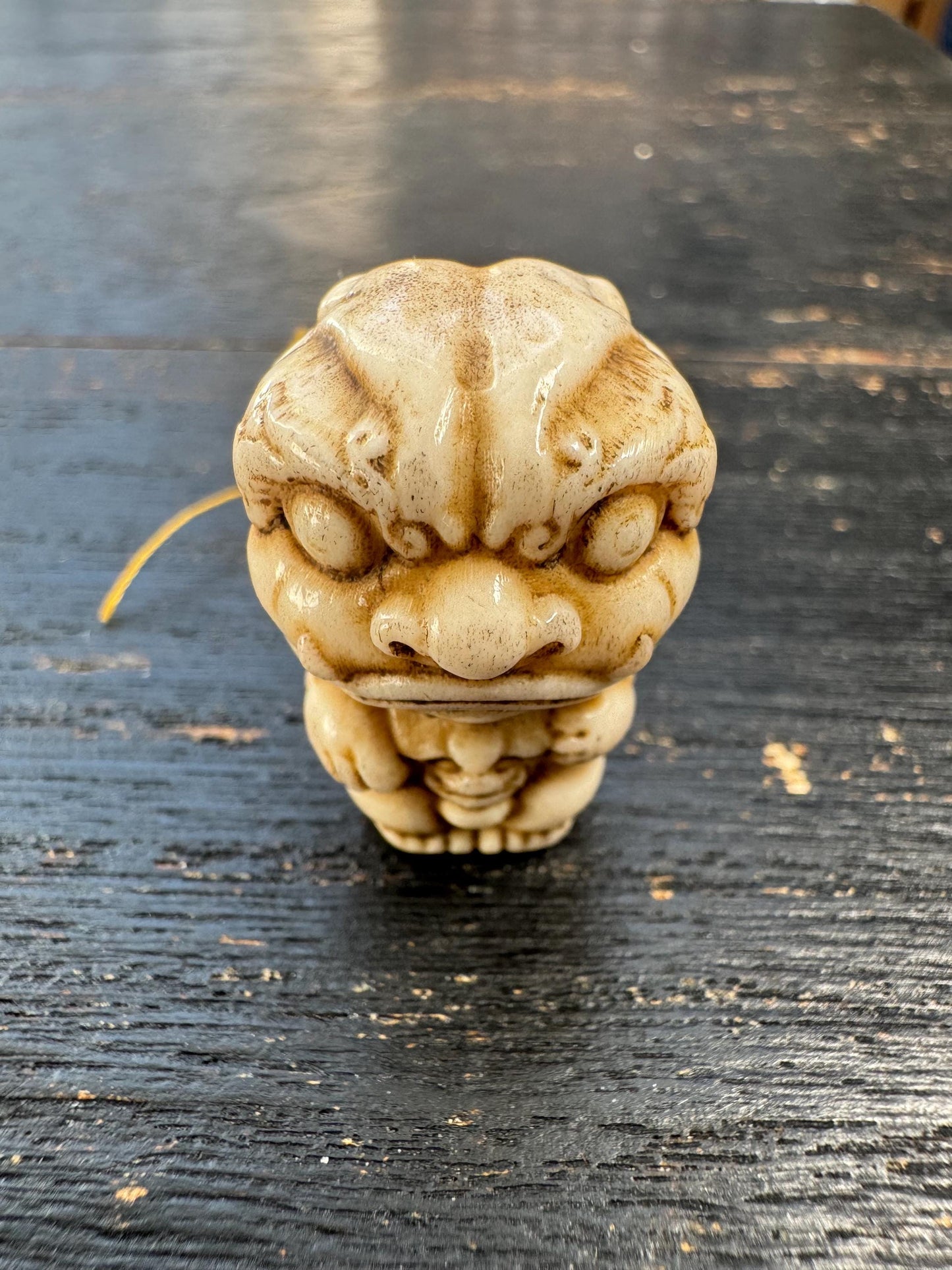Hand Carved Deer Antler Foo Dog Pendant | Chinese Guardian Lion Shishi | Protection Amulet Necklace Bead