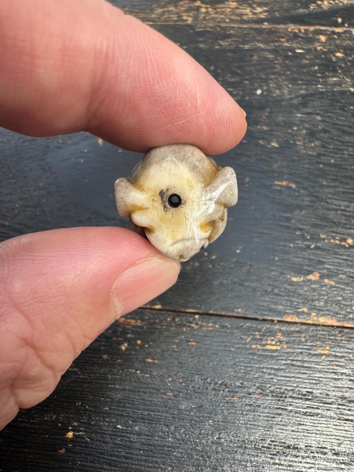 Deer Antler Wrathful Protector Head Bead – Tibetan Style Dharmapala Spacer – Hand Carved Skull Guardian Mala Bead