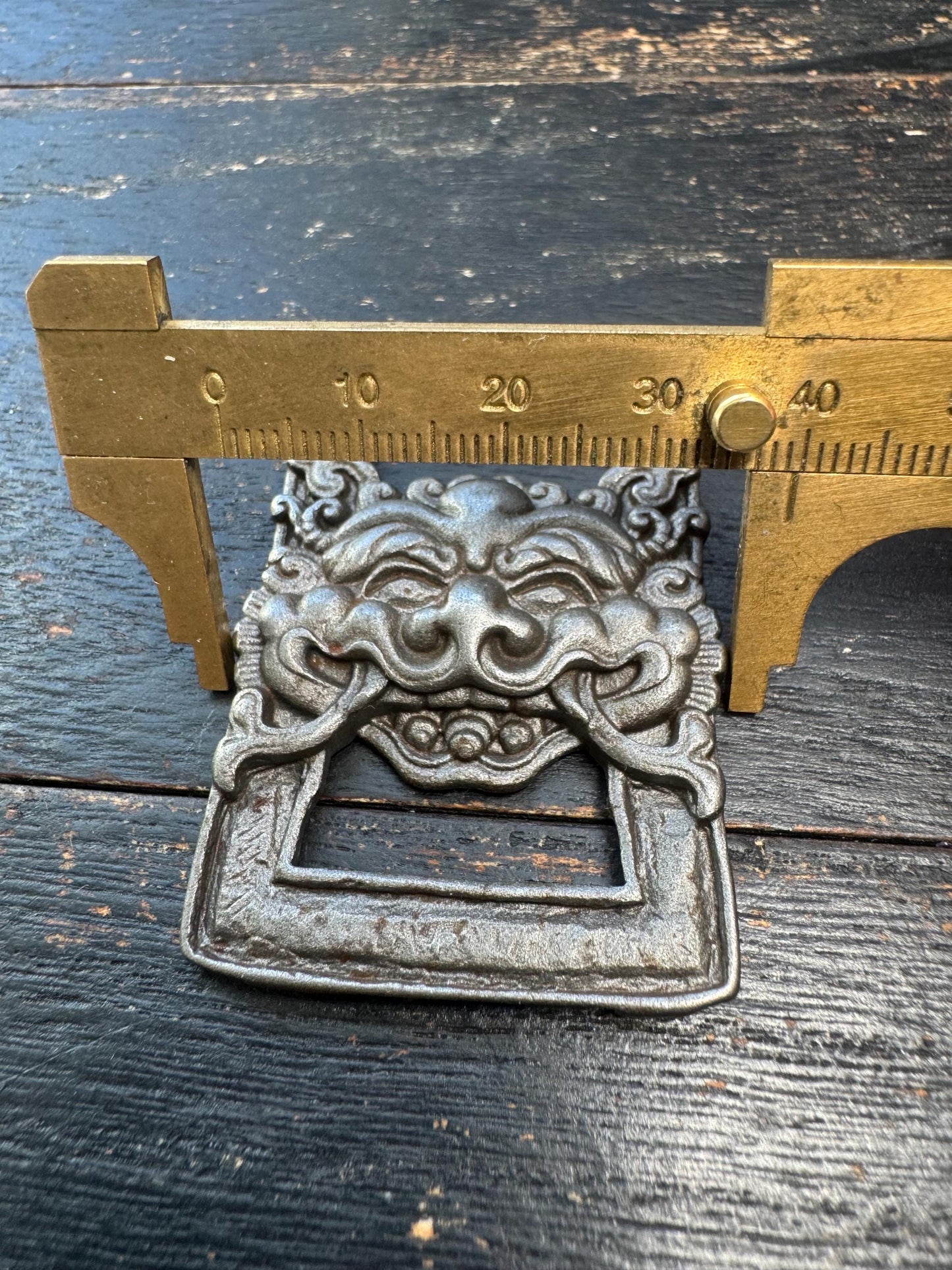 Antique Iron Tibetan Sutra Book Clasp, Temple Guardian Face Protector, Buddhist Scripture Buckle, Himalayan Ritual Amulet