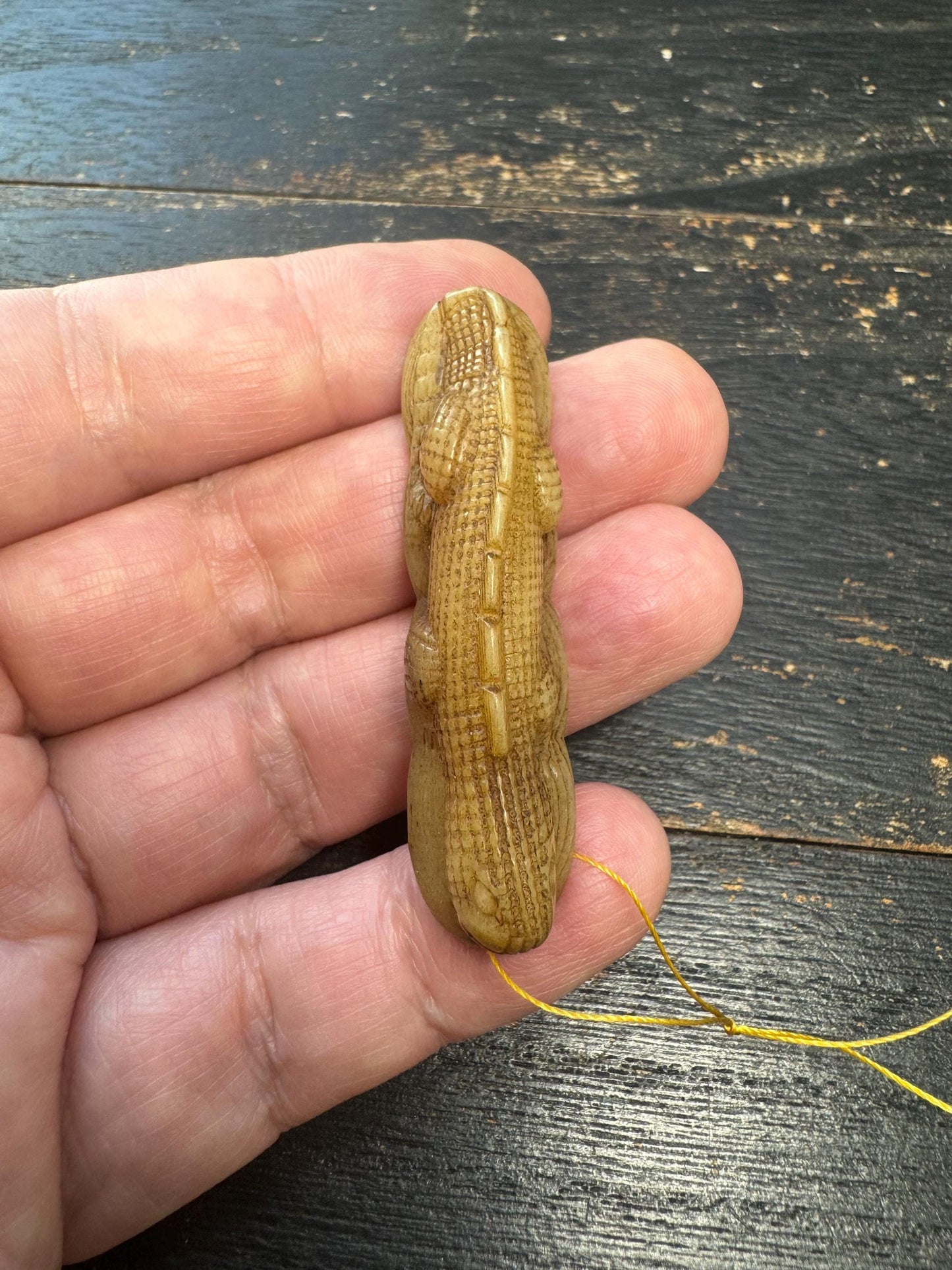 Hand-Carved Yak Bone Gecko Coin Bead | Tibetan Wealth Gecko Amulet | Nepal Prosperity Mala Focal Pendant
