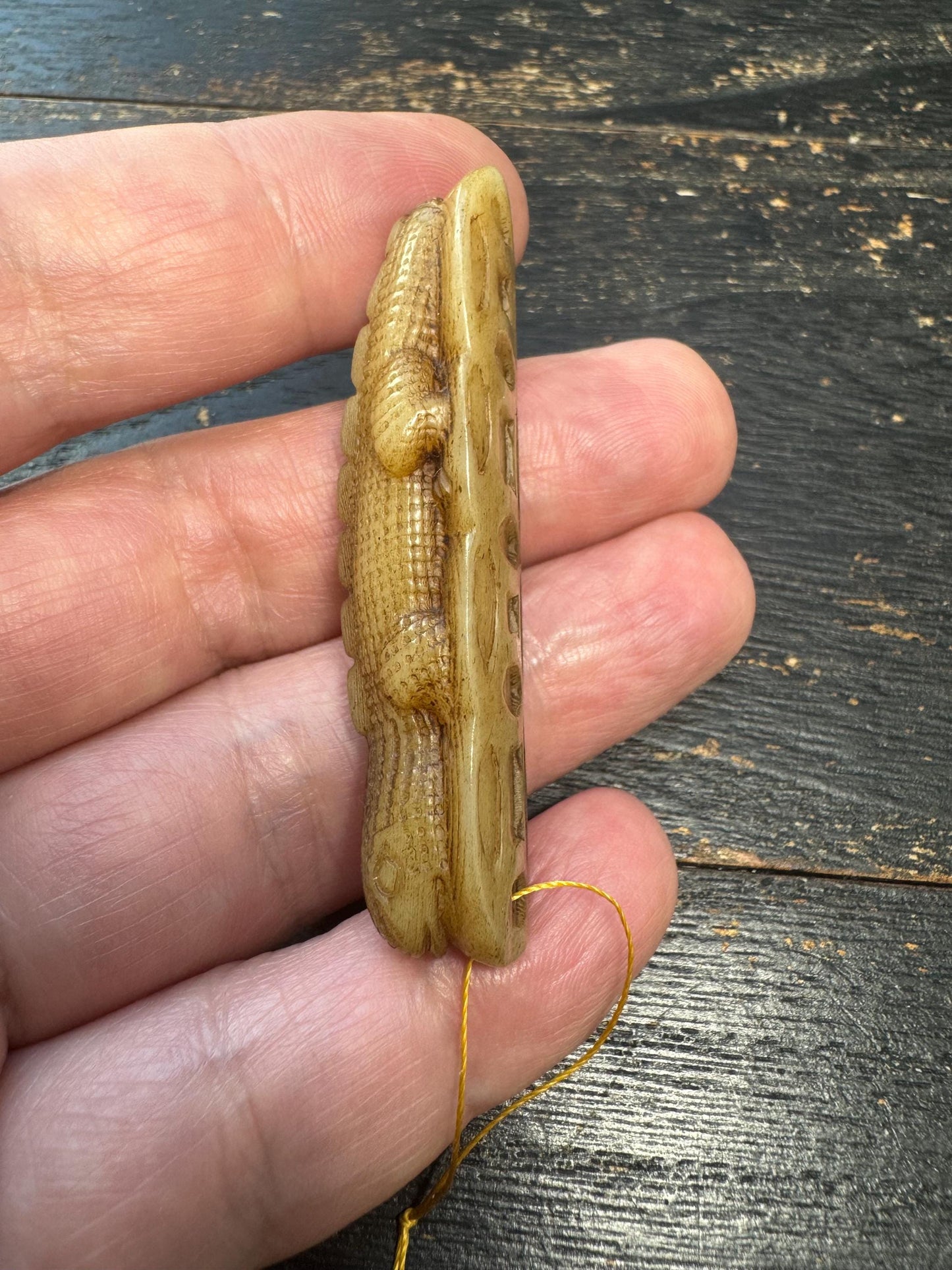 Hand-Carved Yak Bone Gecko Coin Bead | Tibetan Wealth Gecko Amulet | Nepal Prosperity Mala Focal Pendant