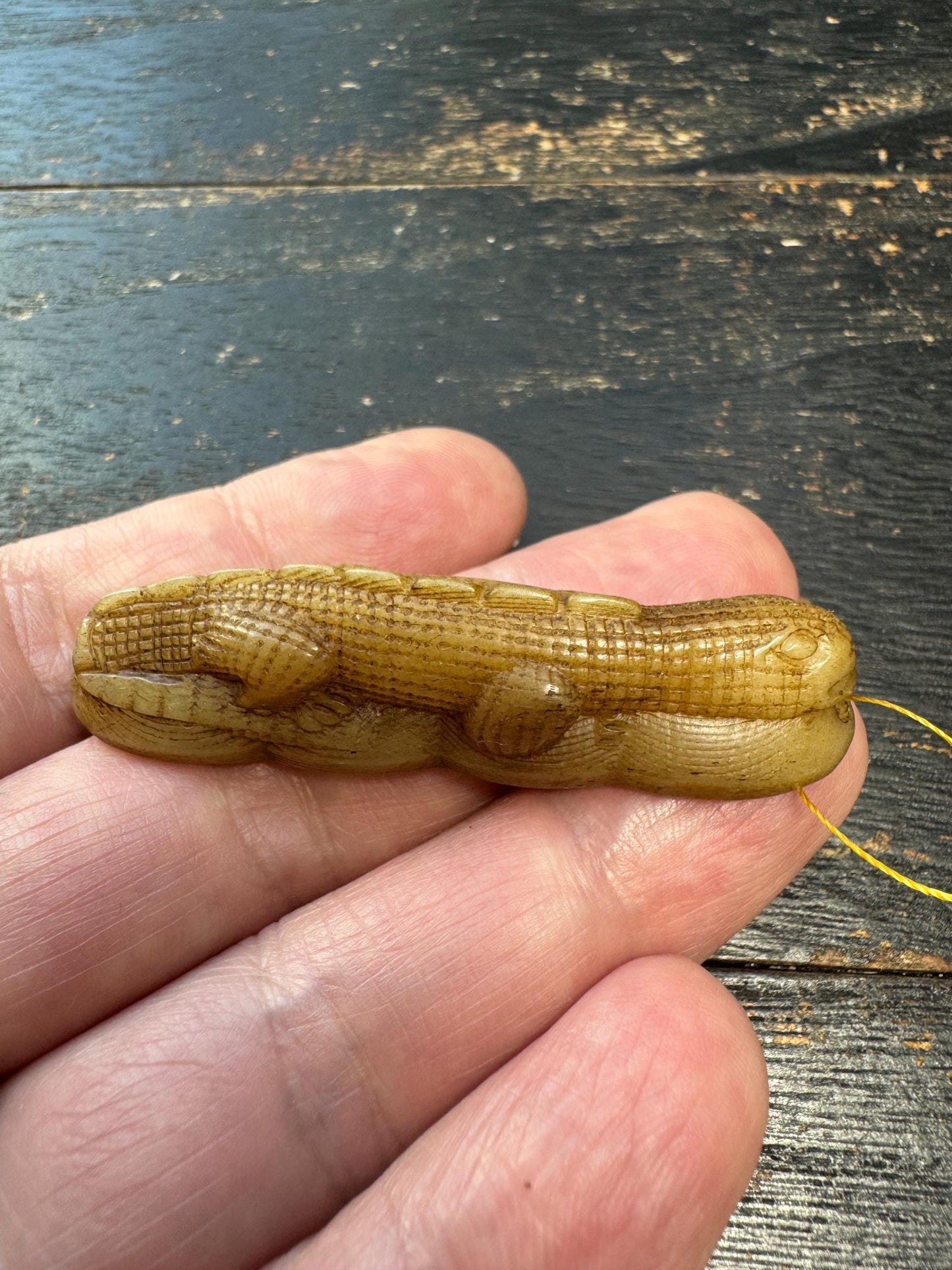 Hand-Carved Yak Bone Gecko Coin Bead | Tibetan Wealth Gecko Amulet | Nepal Prosperity Mala Focal Pendant