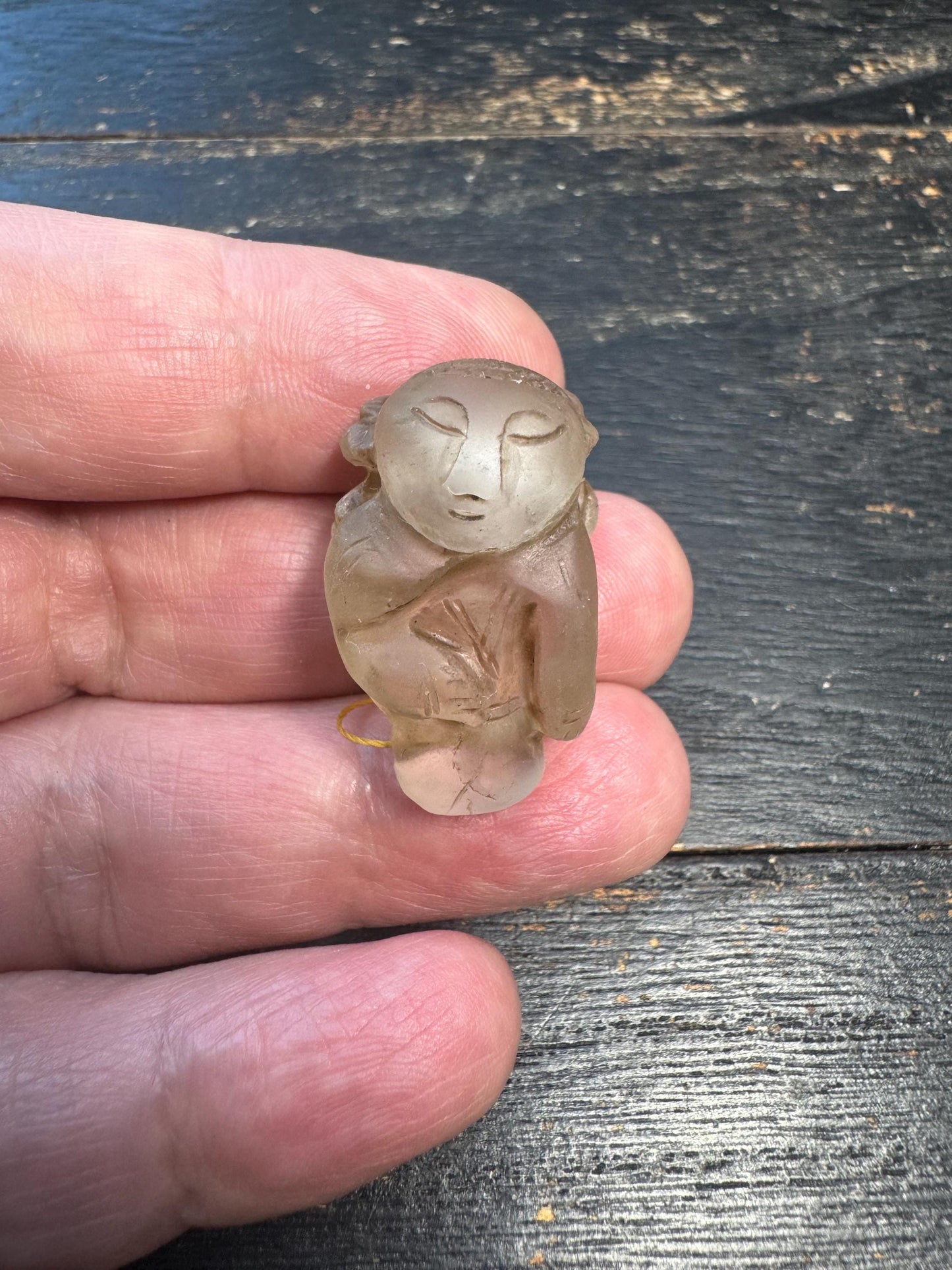 Hand-Carved Crystal Tongzi Pendant | Nepalese Child Boy Amulet Figure | Tibetan Spiritual Mala Focal Charm