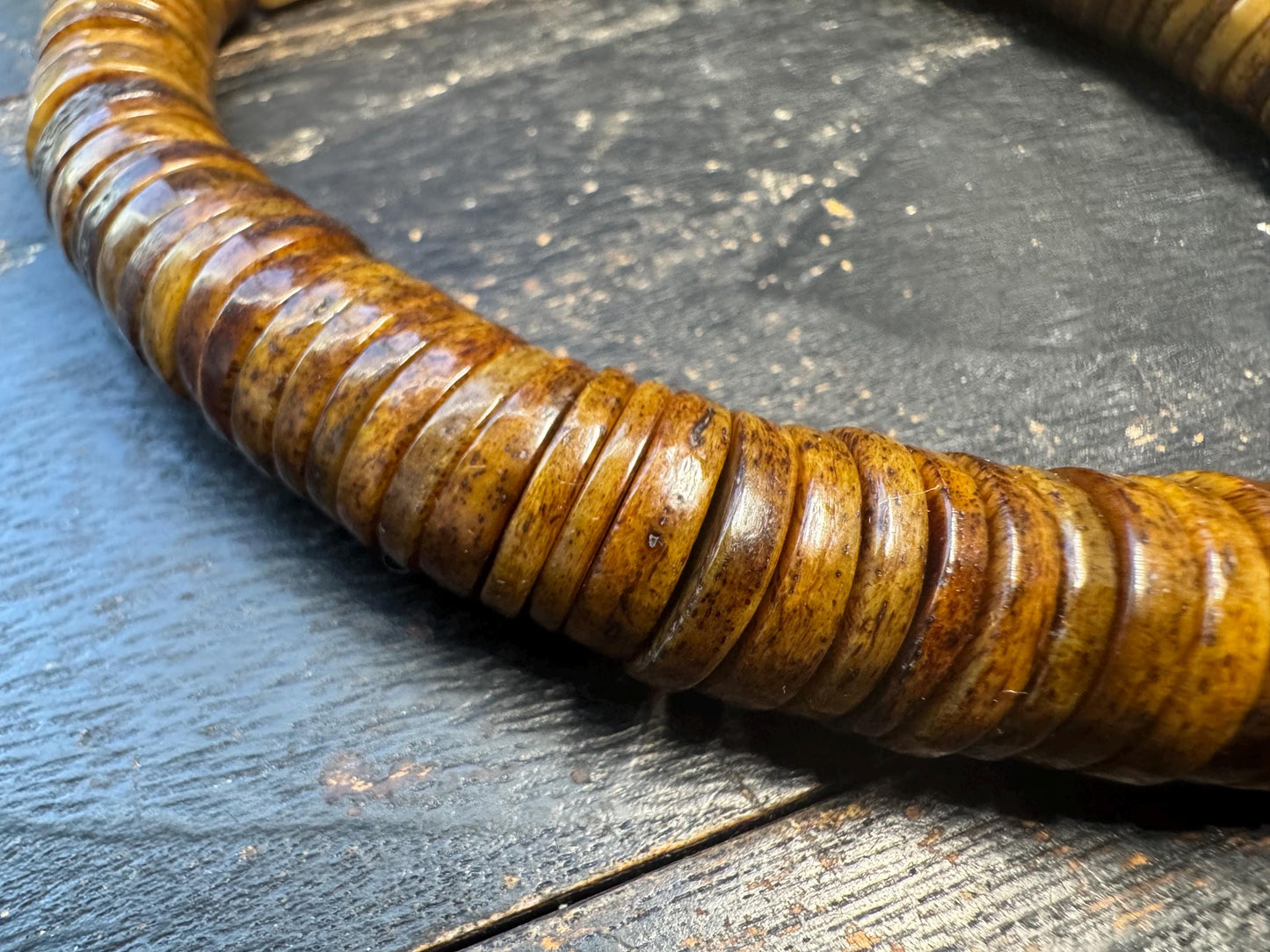 Vintage 108 Yak Bone Disc Mala with Dice Guru Bead, 15–16mm Tibetan Prayer Beads, Handcrafted Brown Yak Bone Hand Mala, Buddhist Meditation