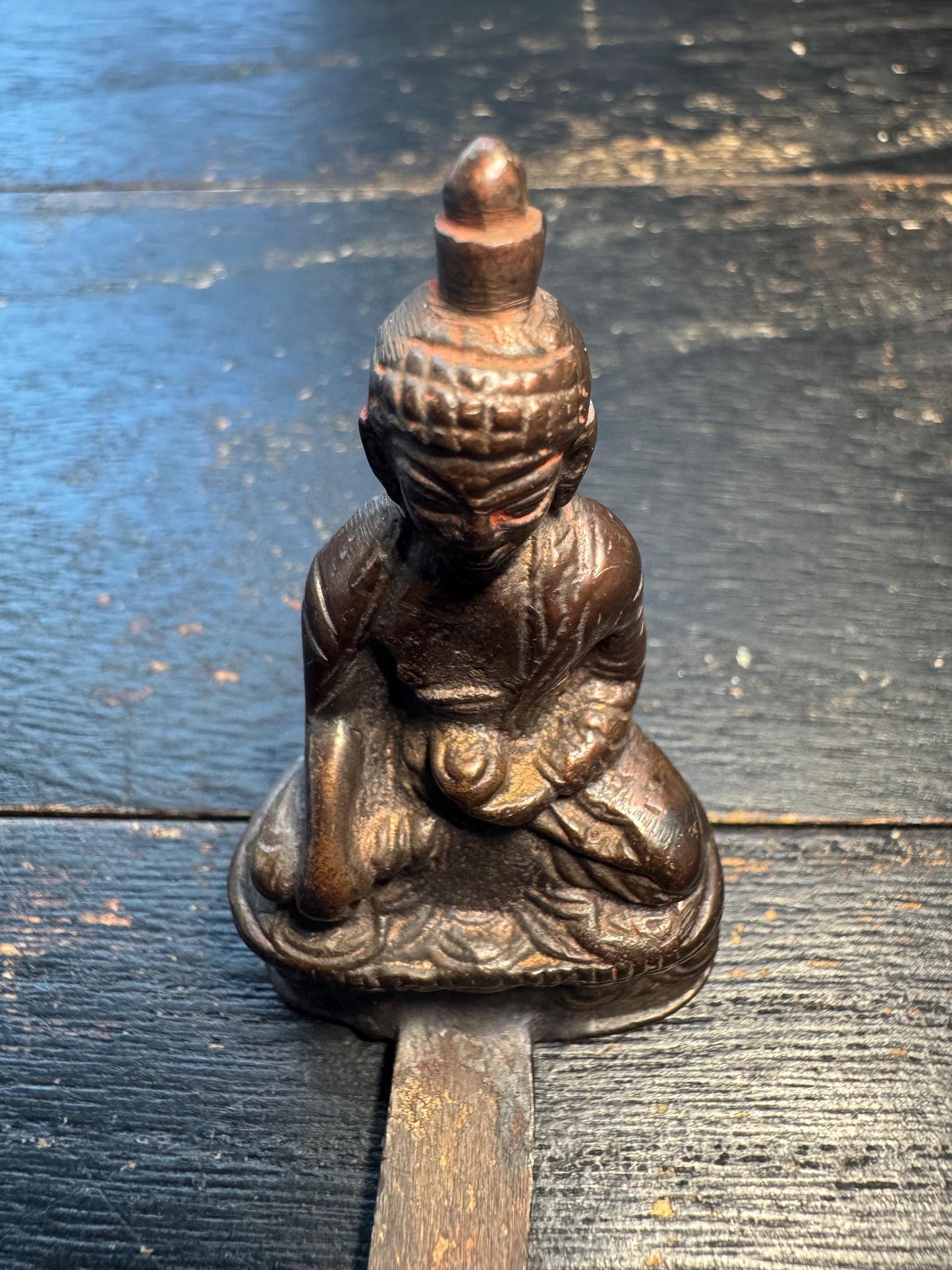 Vintage Tibetan Bronze Medicine Buddha Plaque with Double Vajra Base - Healing Amulet Altar Piece
