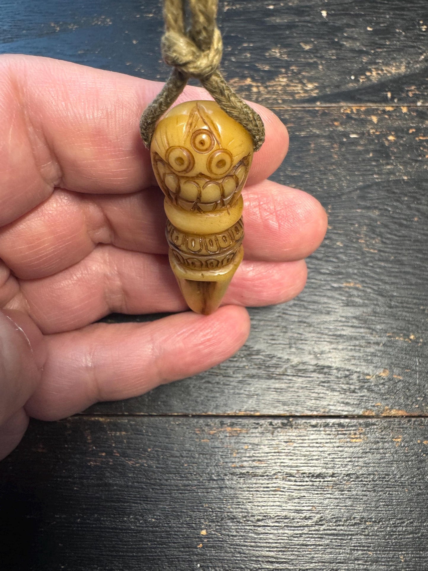Hand-carved Tibetan Yak Bone Phurba (Vajrakilaya Dagger) Protection Amulet Pendant - Himalayan Ritual Talisman