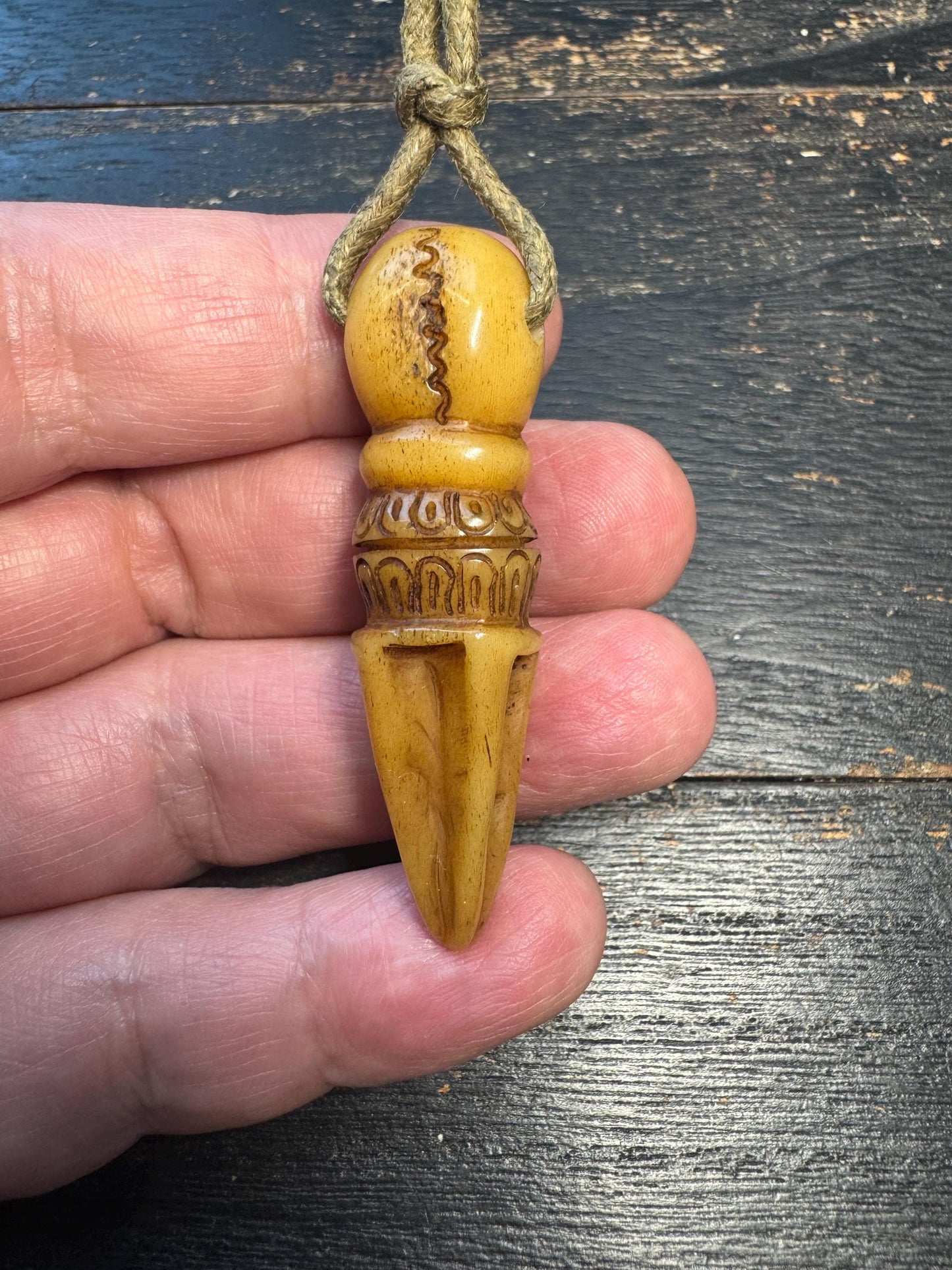 Hand-carved Tibetan Yak Bone Phurba (Vajrakilaya Dagger) Protection Amulet Pendant - Himalayan Ritual Talisman
