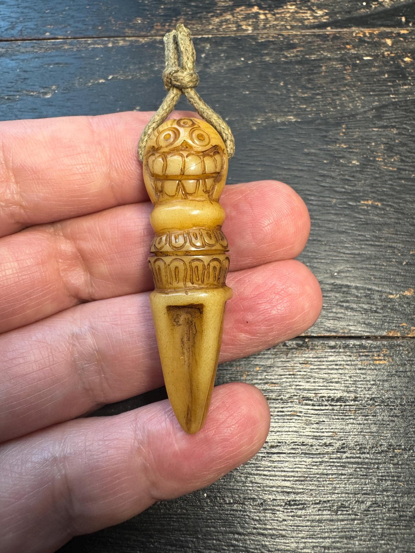 Hand-carved Tibetan Yak Bone Phurba (Vajrakilaya Dagger) Protection Amulet Pendant - Himalayan Ritual Talisman