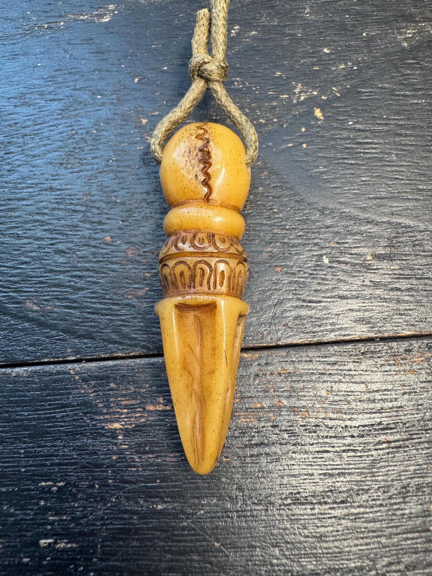 Hand-carved Tibetan Yak Bone Phurba (Vajrakilaya Dagger) Protection Amulet Pendant - Himalayan Ritual Talisman