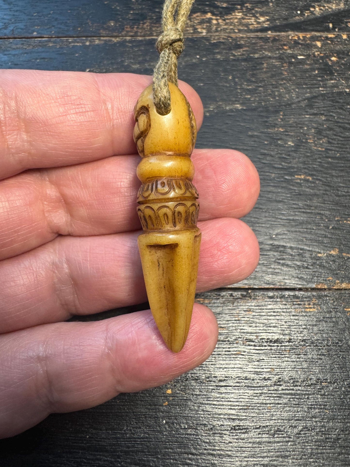 Hand-carved Tibetan Yak Bone Phurba (Vajrakilaya Dagger) Protection Amulet Pendant - Himalayan Ritual Talisman