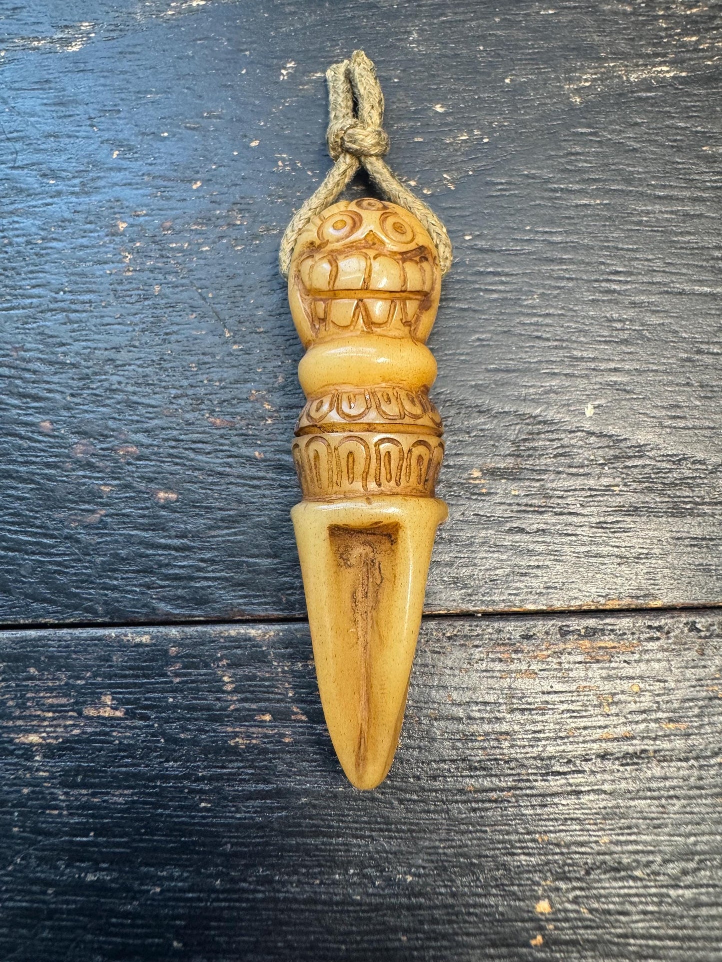 Hand-carved Tibetan Yak Bone Phurba (Vajrakilaya Dagger) Protection Amulet Pendant - Himalayan Ritual Talisman