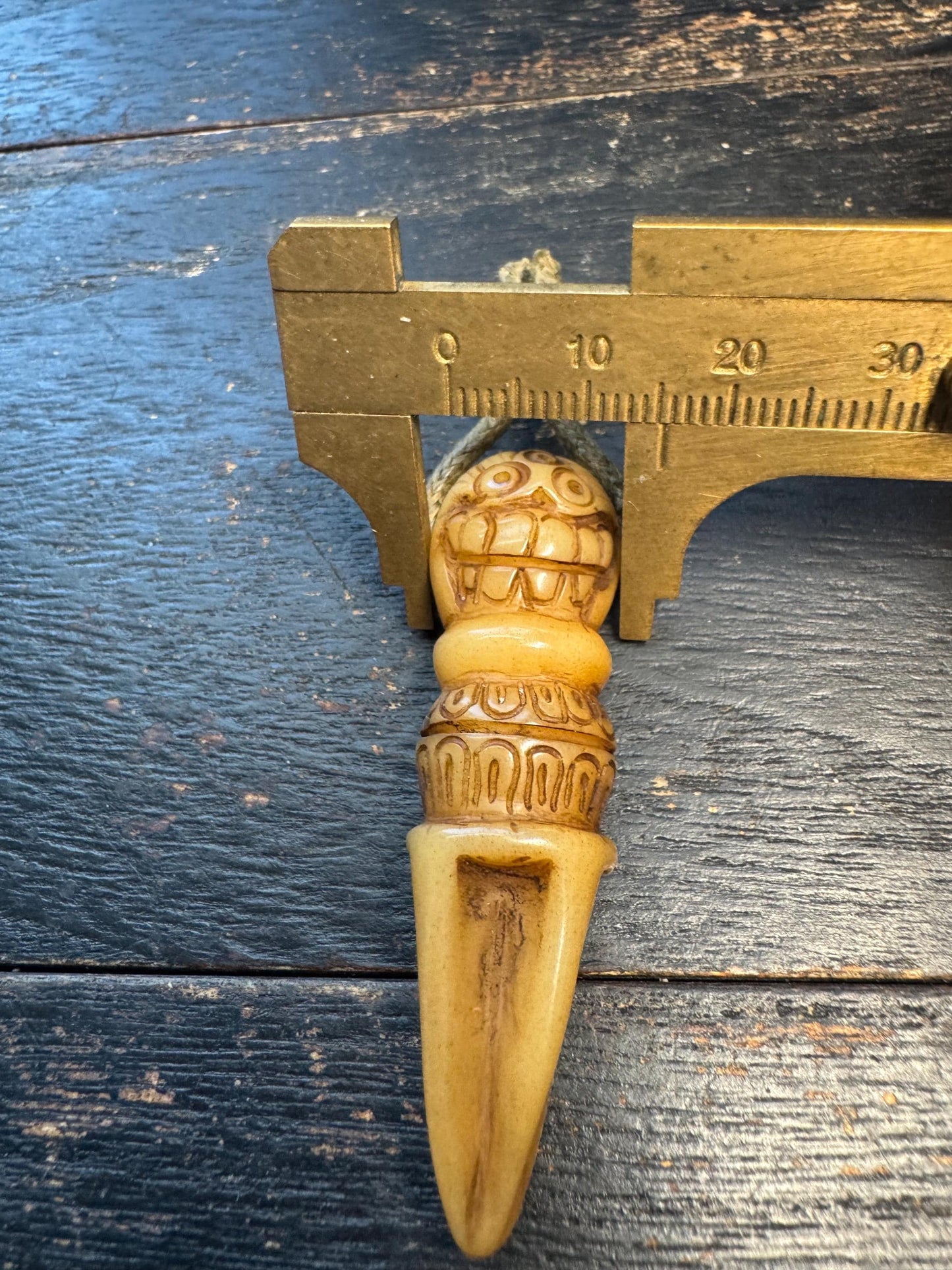 Hand-carved Tibetan Yak Bone Phurba (Vajrakilaya Dagger) Protection Amulet Pendant - Himalayan Ritual Talisman