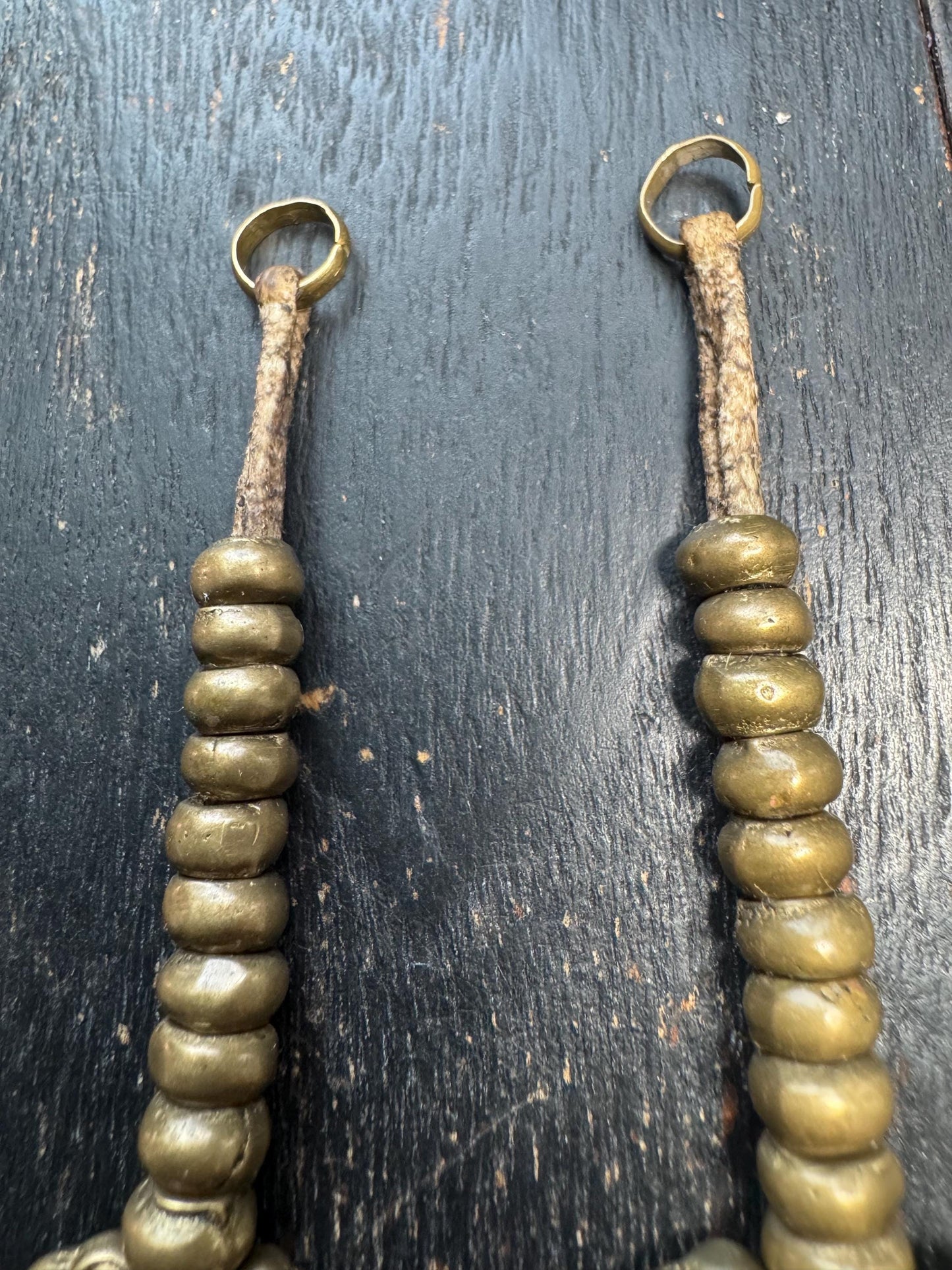 Handmade Brass Tibetan Mala Counter | Dorje Bell Prayer Bead Tally | Sheepskin Cord Set | Authentic Nepal Craft
