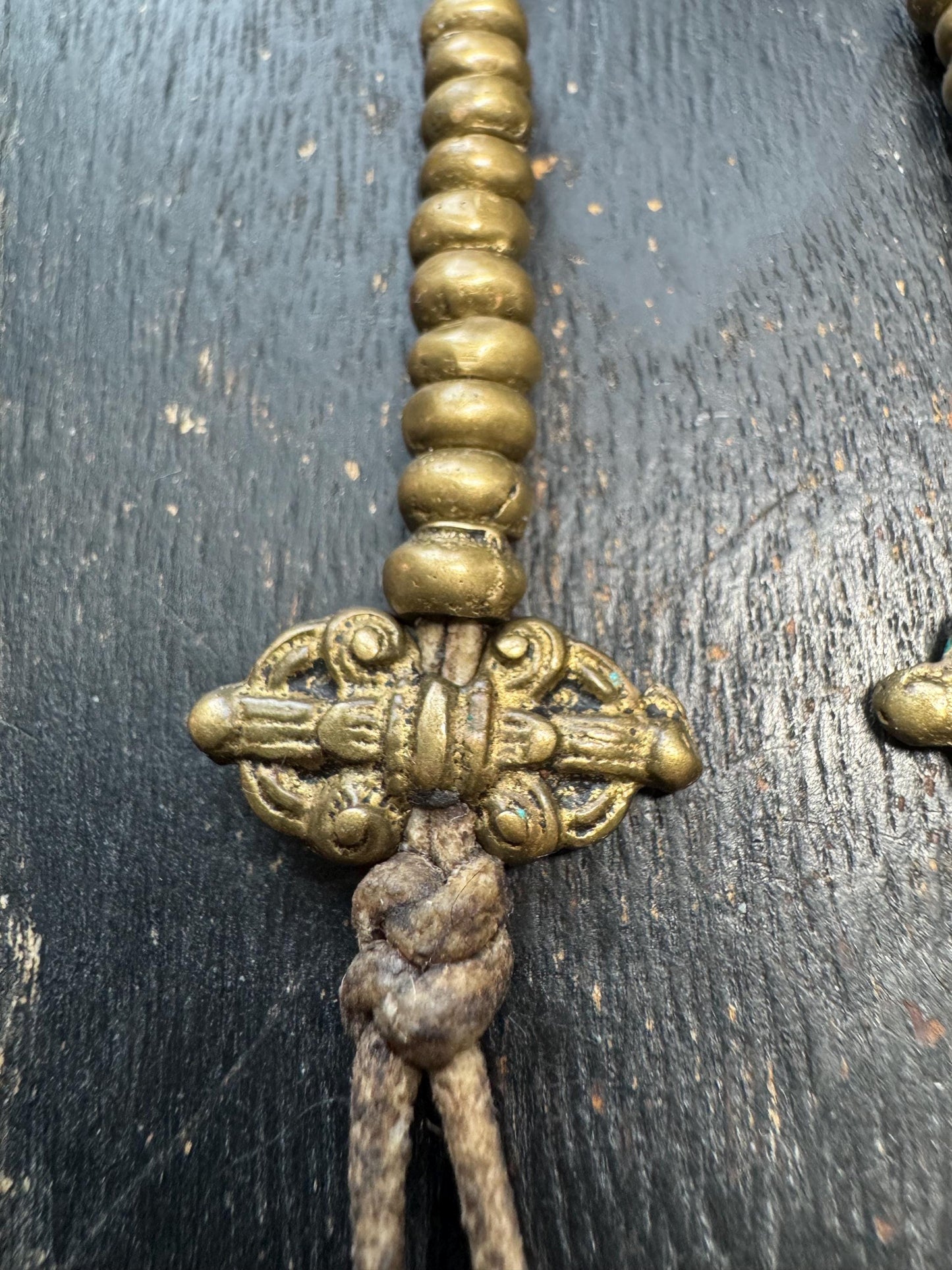 Handmade Brass Tibetan Mala Counter | Dorje Bell Prayer Bead Tally | Sheepskin Cord Set | Authentic Nepal Craft