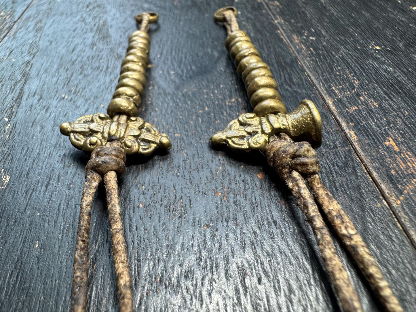 Handmade Brass Tibetan Mala Counter | Dorje Bell Prayer Bead Tally | Sheepskin Cord Set | Authentic Nepal Craft