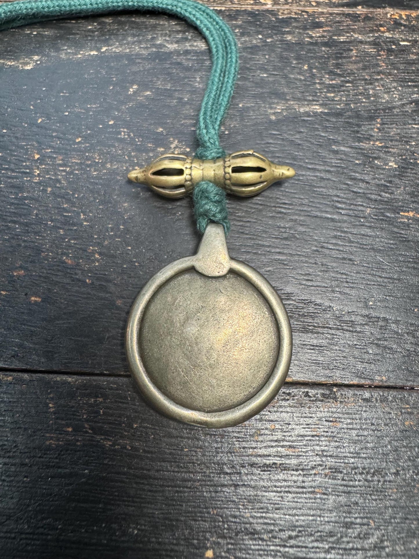 Tibetan White Copper Six Syllable Mantra Pendant – Om Mani Padme Hum Amulet with Dorje, Protective Prayer Necklace