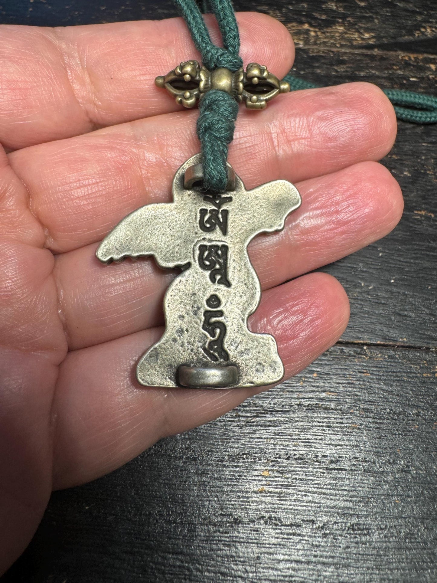 Nepal Brass Garuda Protector Pendant with Om Mani Padme Hum Mantra | Tibetan Buddhist Power Amulet Necklace Dorje