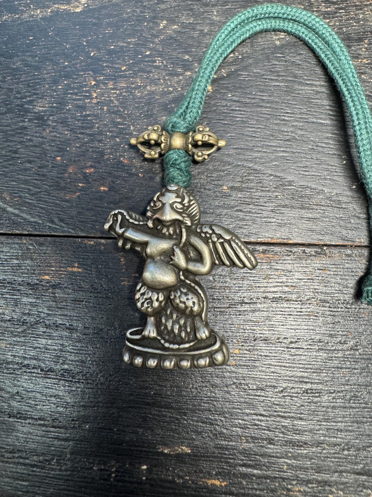 Nepal Brass Garuda Protector Pendant with Om Mani Padme Hum Mantra | Tibetan Buddhist Power Amulet Necklace Dorje