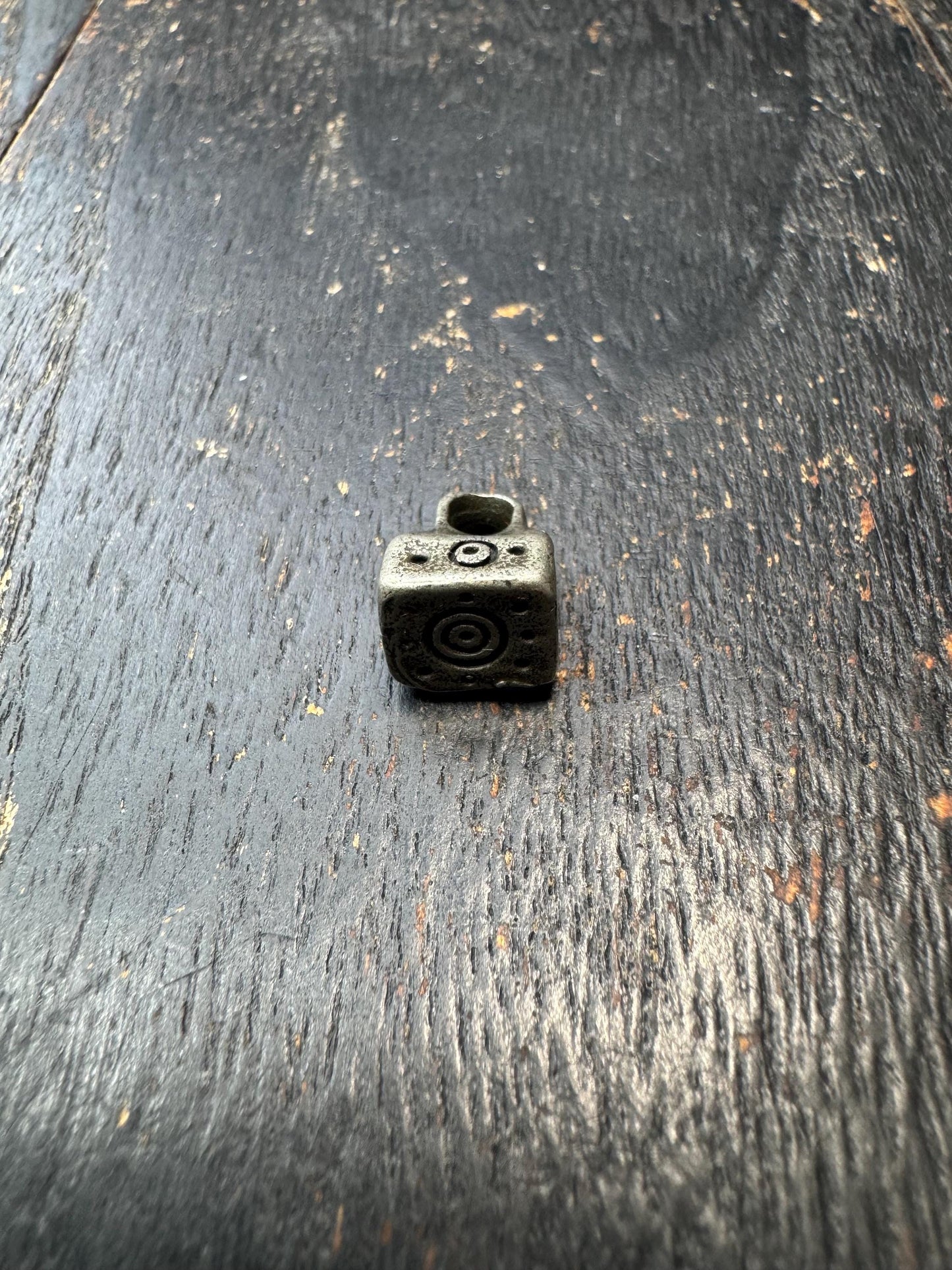 Miniature Tibetan White Brass Mantra Dot Charm, Ritual Stamp Bead