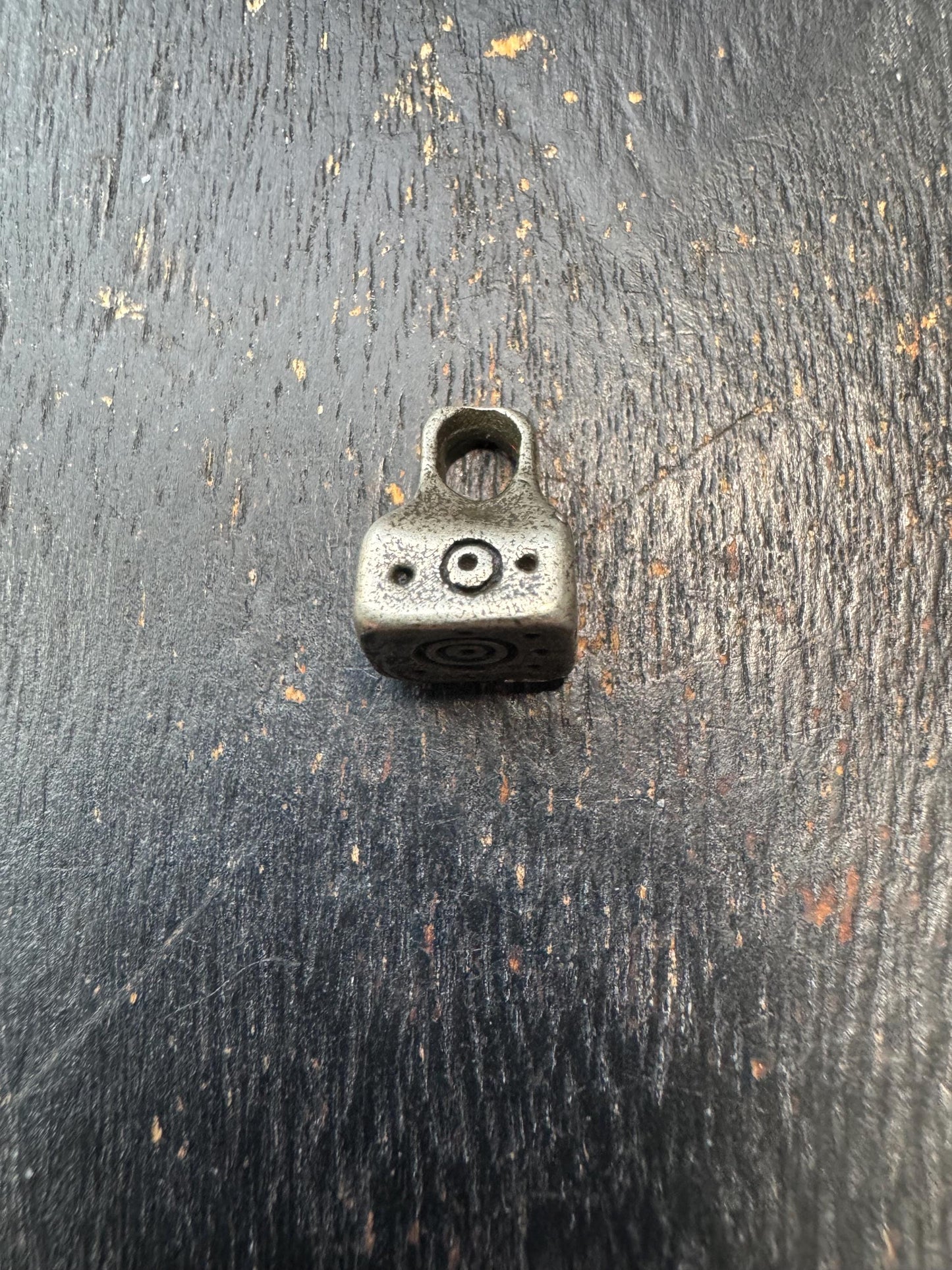 Miniature Tibetan White Brass Mantra Dot Charm, Ritual Stamp Bead