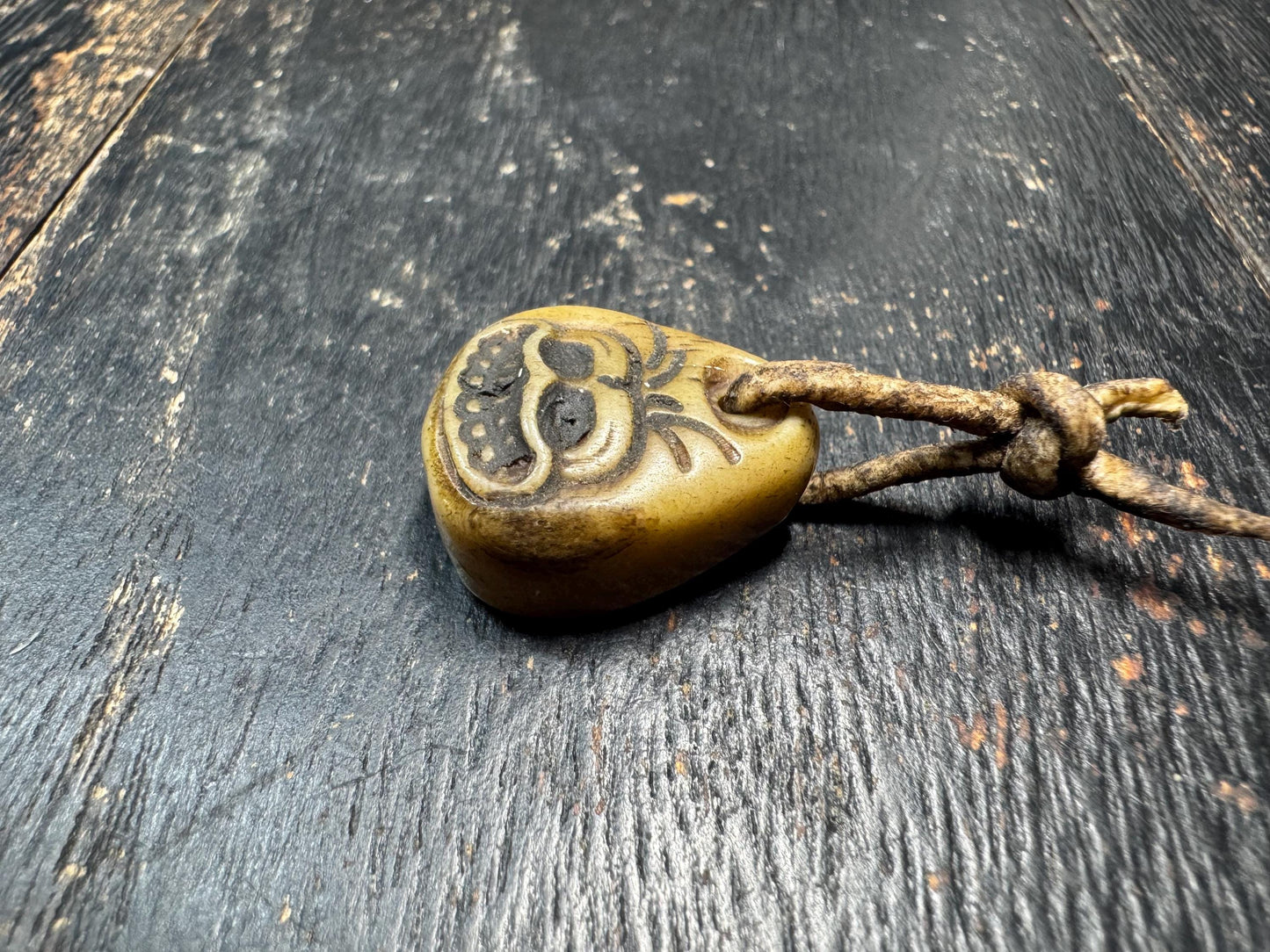 Hand Carved Yak Bone Charnel Ground Amulet with Sheepskin Cord | Tibetan Skull Spirit Pendant | Buddhist Protection Talisman | Himalayan Tri