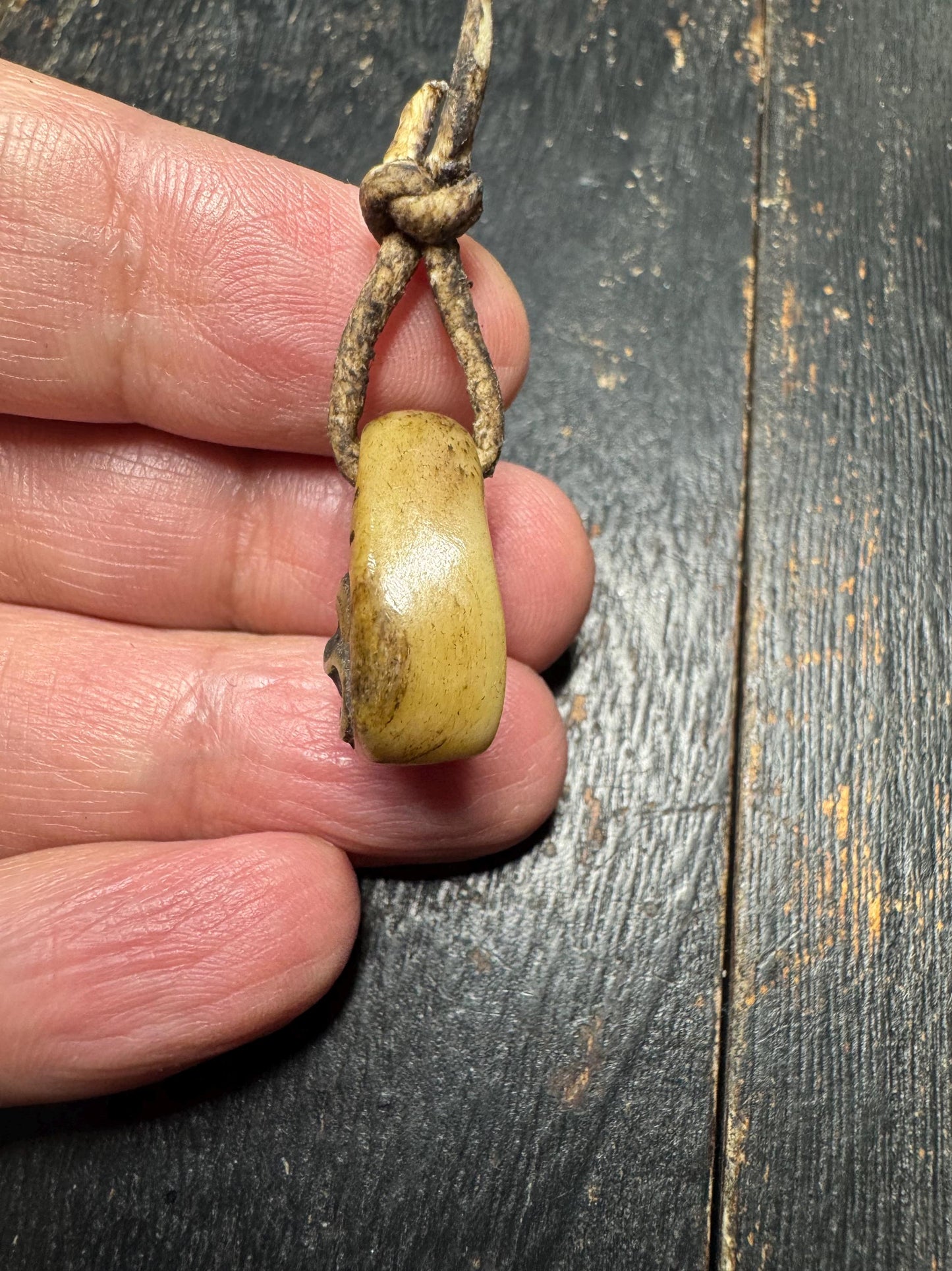 Hand Carved Yak Bone Charnel Ground Amulet with Sheepskin Cord | Tibetan Skull Spirit Pendant | Buddhist Protection Talisman | Himalayan Tri