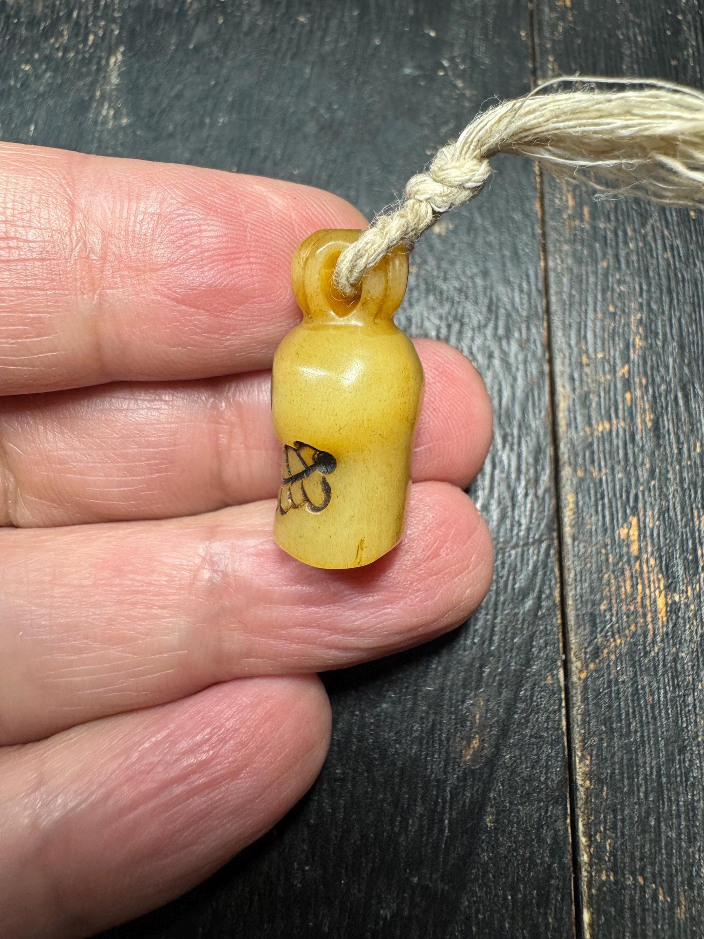 Hand Carved Yak Bone Skull Pendant – Tibetan Style Protective Amulet Charm with Natural Cord
