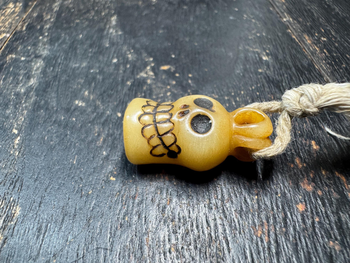 Hand Carved Yak Bone Skull Pendant – Tibetan Style Protective Amulet Charm with Natural Cord