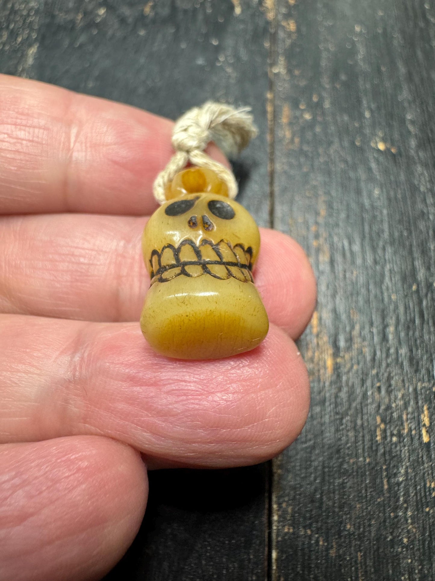 Hand Carved Yak Bone Skull Pendant – Tibetan Style Protective Amulet Charm with Natural Cord