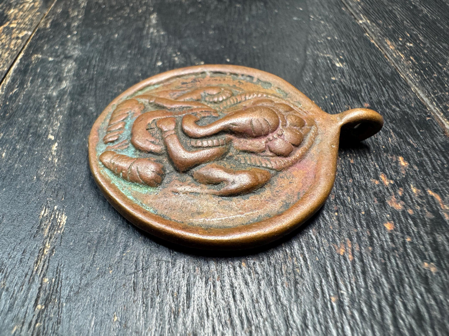 Handmade Nepalese Nine Palace Bagua Bronze Pendant with Ganesha Reverse - Tibetan Buddhist Feng Shui Amulet for Prosperity & Protection
