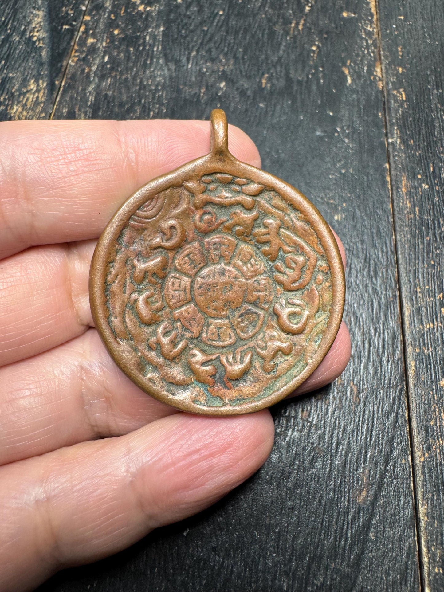 Handmade Nepalese Nine Palace Bagua Bronze Pendant with Ganesha Reverse - Tibetan Buddhist Feng Shui Amulet for Prosperity & Protection