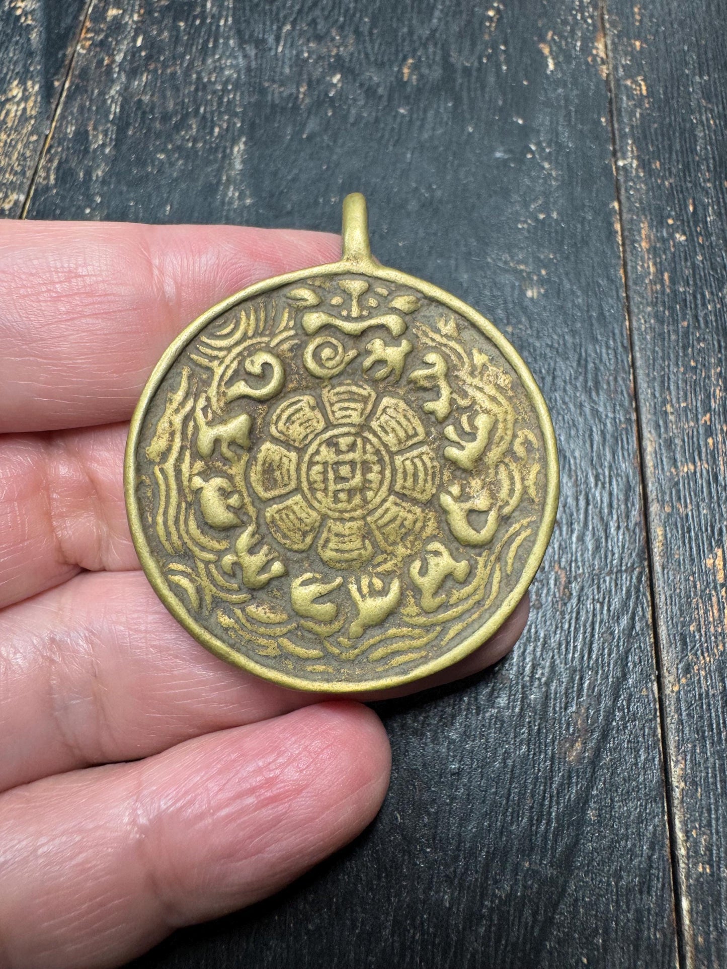 Handmade Tibetan Nine Palace Bagua Bronze Pendant with Endless Knot Dragons Back - Feng Shui Buddhist Amulet Necklace Charm
