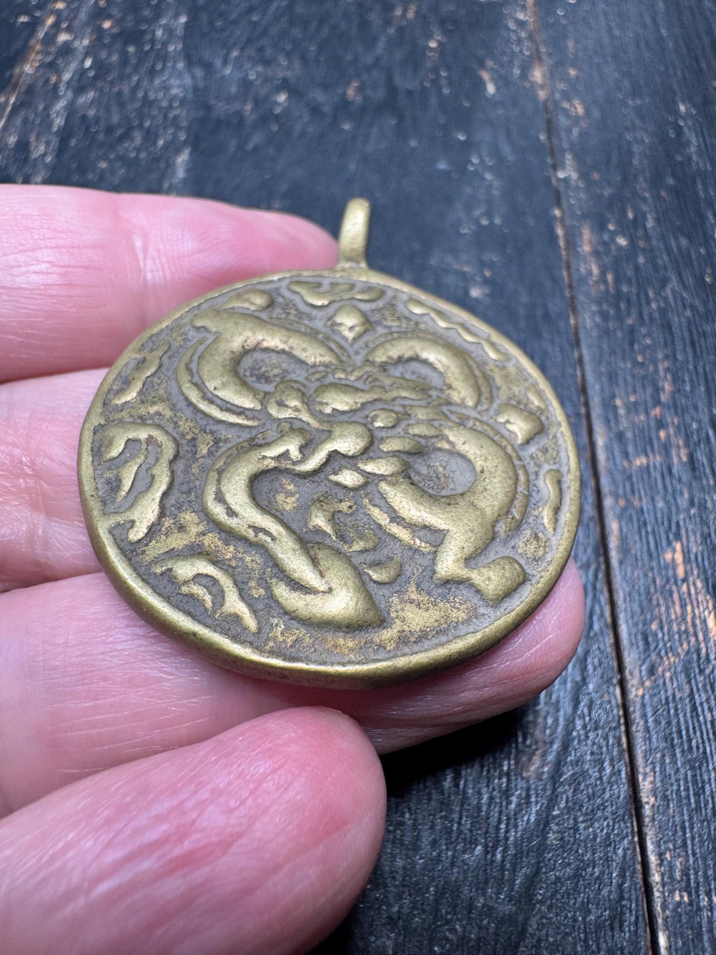 Handmade Tibetan Nine Palace Bagua Bronze Pendant with Endless Knot Dragons Back - Feng Shui Buddhist Amulet Necklace Charm