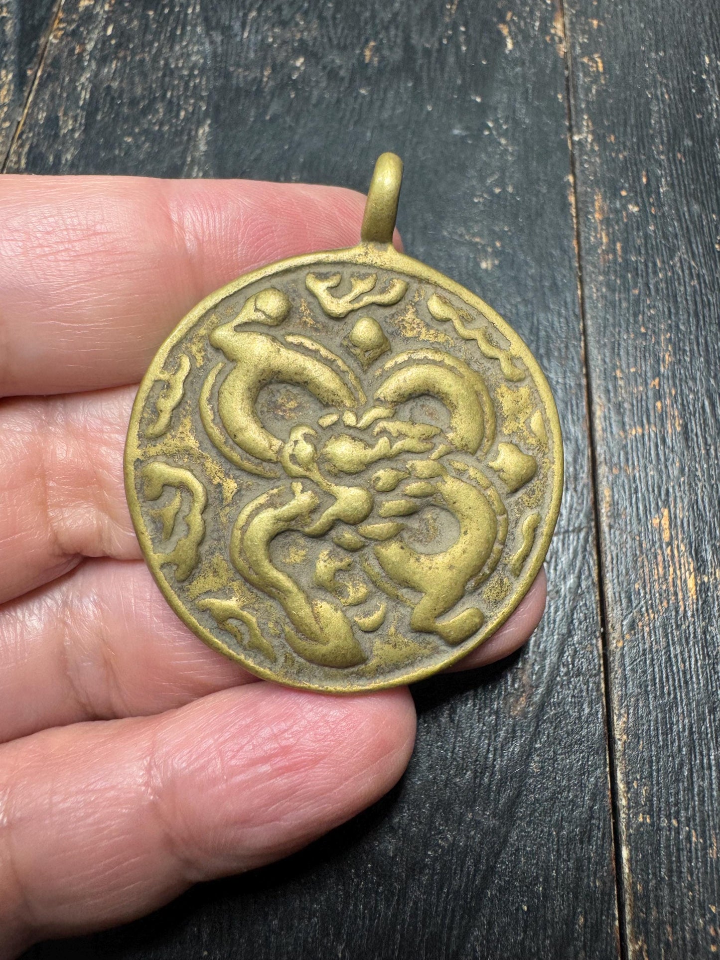 Handmade Tibetan Nine Palace Bagua Bronze Pendant with Endless Knot Dragons Back - Feng Shui Buddhist Amulet Necklace Charm
