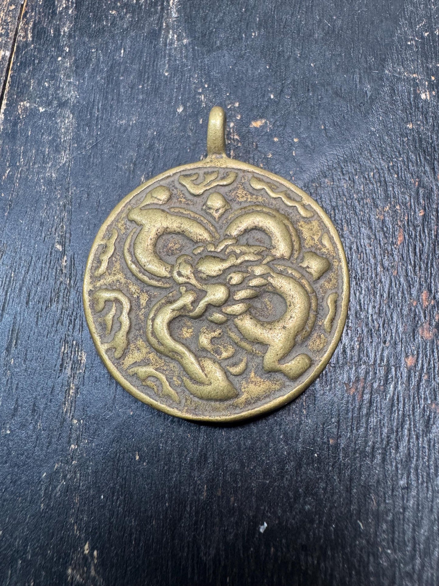 Handmade Tibetan Nine Palace Bagua Bronze Pendant with Endless Knot Dragons Back - Feng Shui Buddhist Amulet Necklace Charm