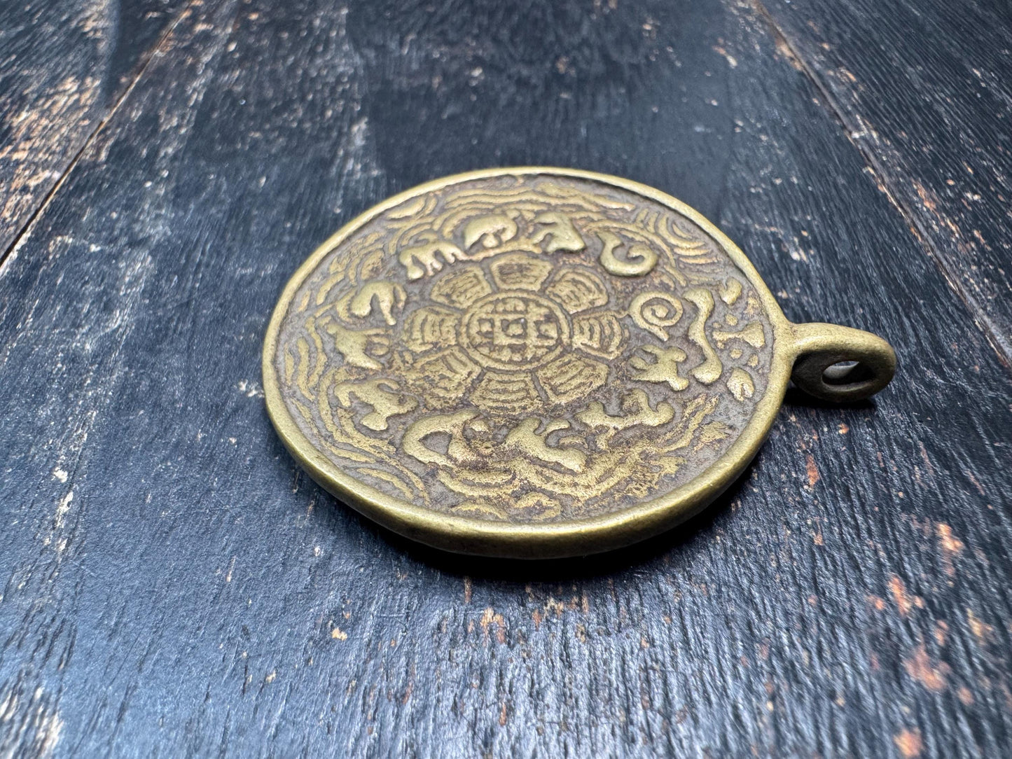 Handmade Tibetan Nine Palace Bagua Bronze Pendant with Endless Knot Dragons Back - Feng Shui Buddhist Amulet Necklace Charm