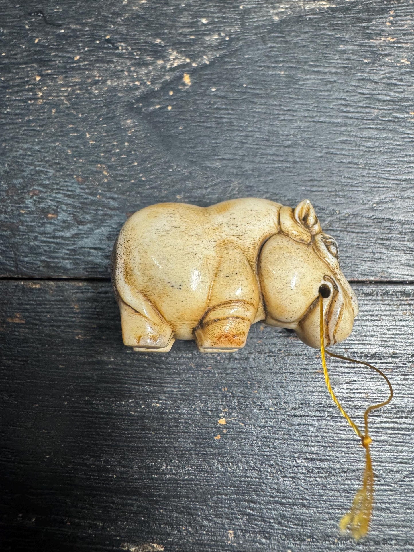 Hand Carved Deer Antler Hippo Netsuke Figurine, Miniature Hippopotamus Talisman, Natural Stag Antler Carving, Pocket Animal Sculpture