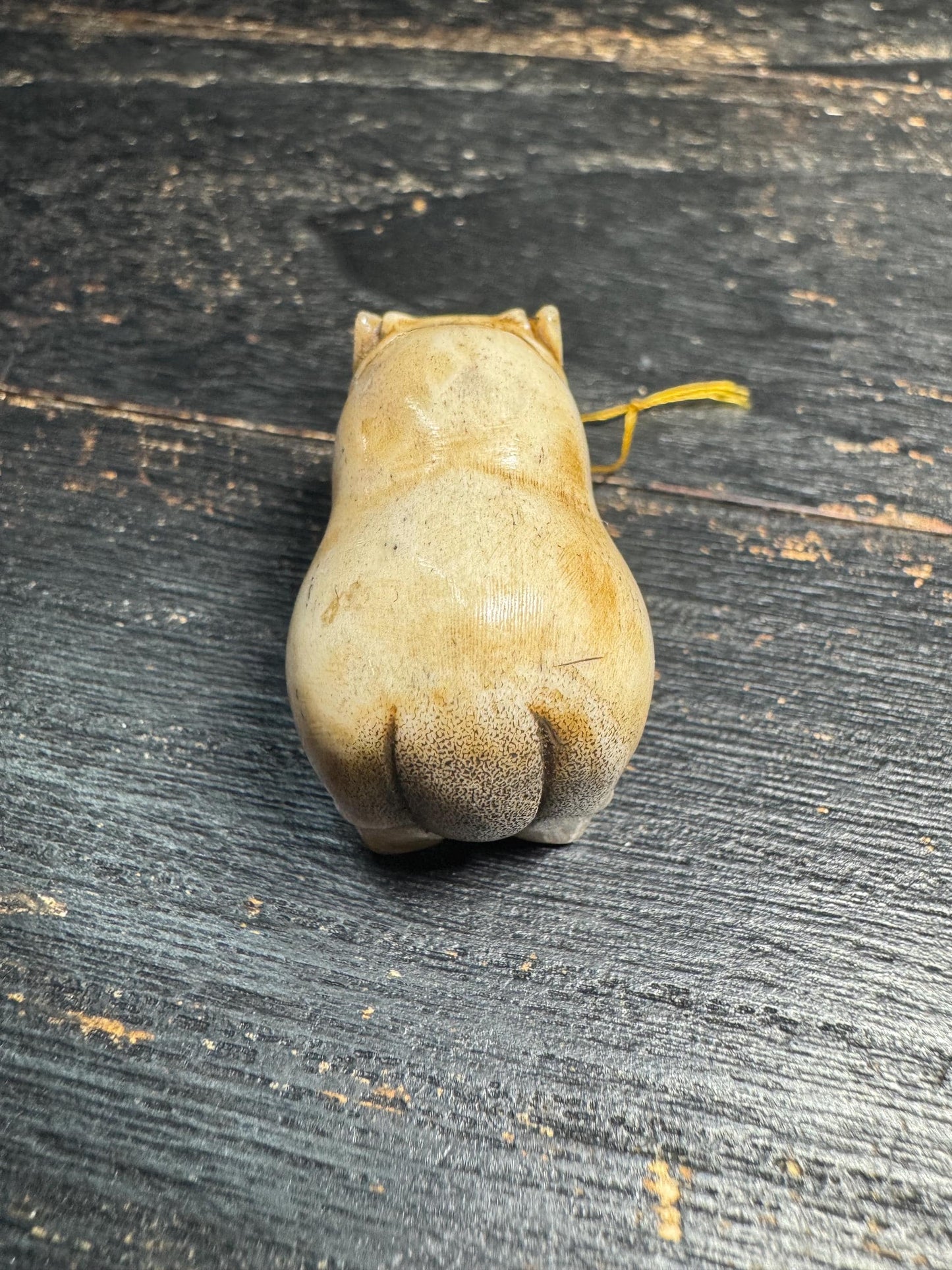 Hand Carved Deer Antler Hippo Netsuke Figurine, Miniature Hippopotamus Talisman, Natural Stag Antler Carving, Pocket Animal Sculpture