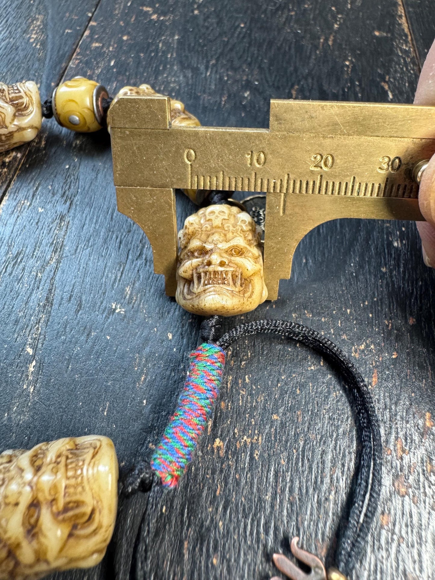 Tibetan Yak Bone Mahakala Bracelet, Hand Carved Wrathful Deity Skull Bracelet, Himalayan Buddhist Protection Amulet, Tantric Bone Bead Brace