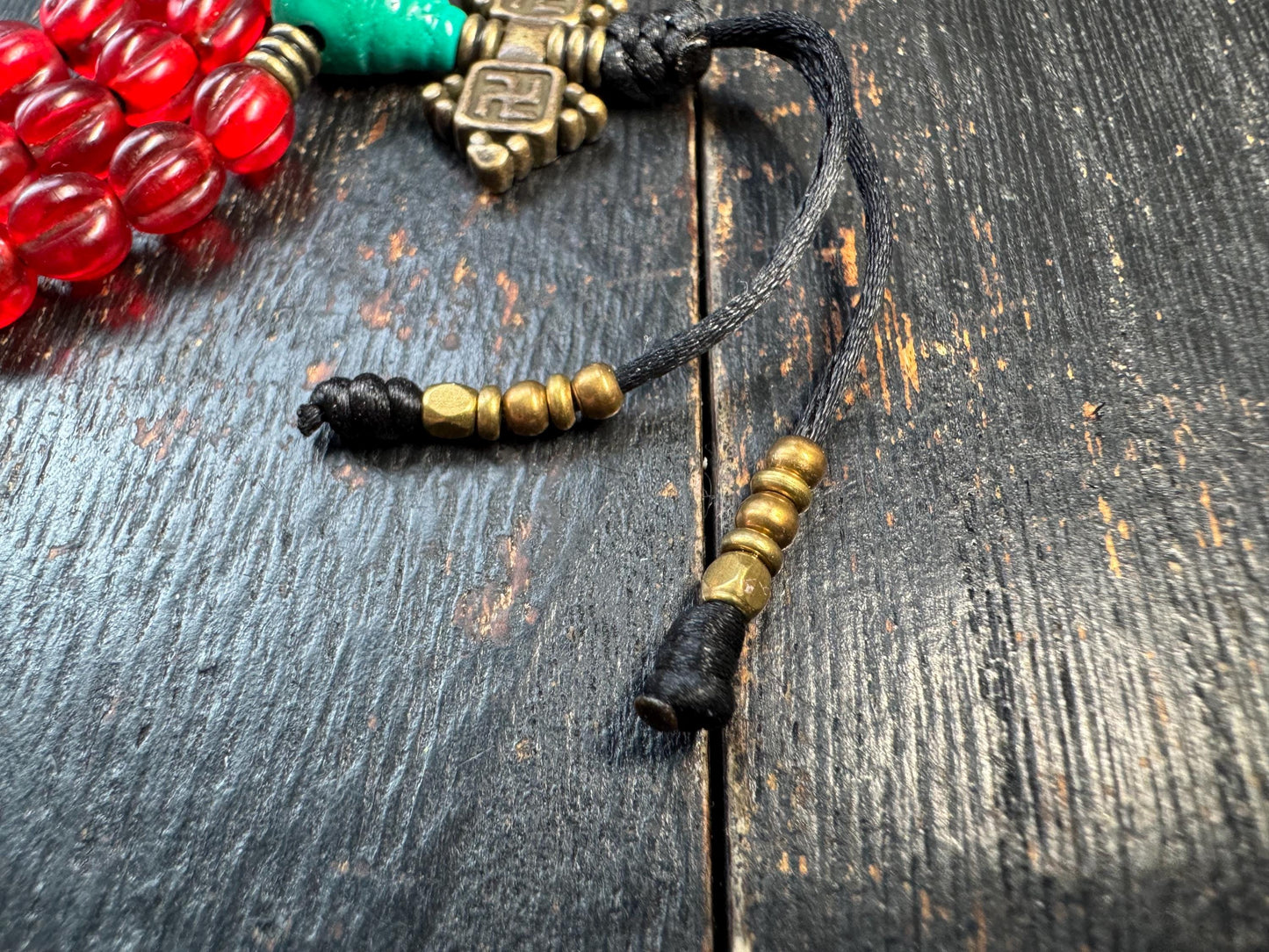 108 Bead Red Glass Mala Necklace | Vintage Tibetan Style Prayer Beads with Brass Accents & Guru Bead | Buddhist Meditation Mala | Statement