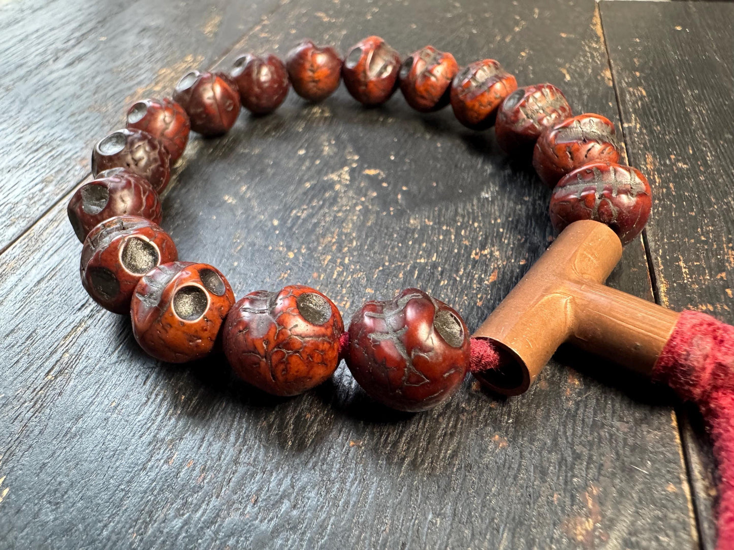 Hand Carved Bodhi Seed Chitipati Skull Bracelet | Tibetan Kapala Style Bodhi Mala | Wrathful Protection Meditation Bracelet | Gothic Buddhis