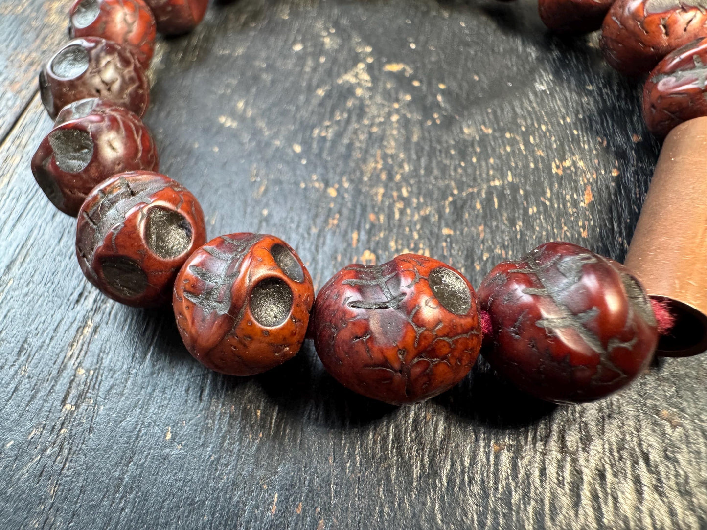Hand Carved Bodhi Seed Chitipati Skull Bracelet | Tibetan Kapala Style Bodhi Mala | Wrathful Protection Meditation Bracelet | Gothic Buddhis