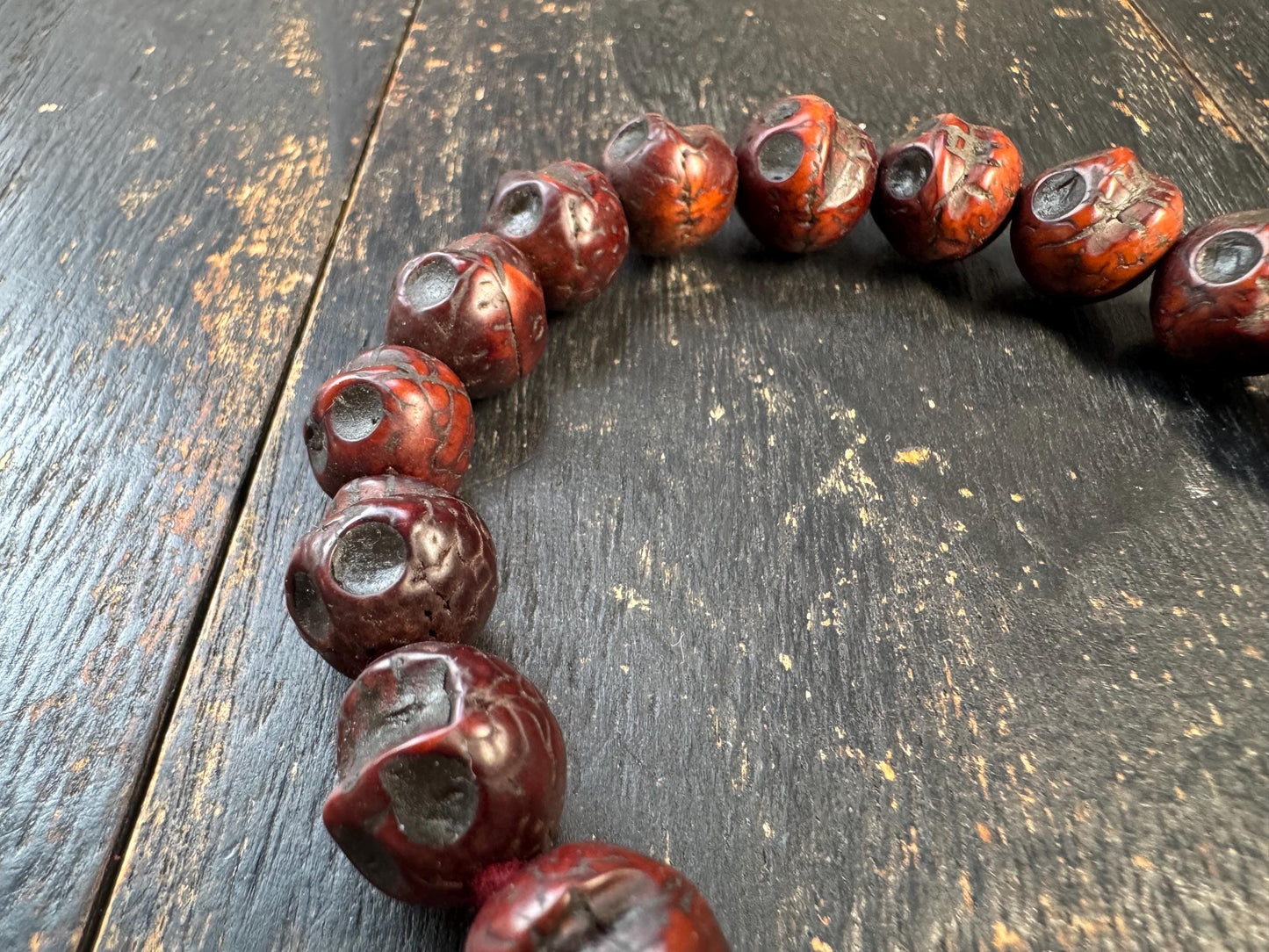 Hand Carved Bodhi Seed Chitipati Skull Bracelet | Tibetan Kapala Style Bodhi Mala | Wrathful Protection Meditation Bracelet | Gothic Buddhis