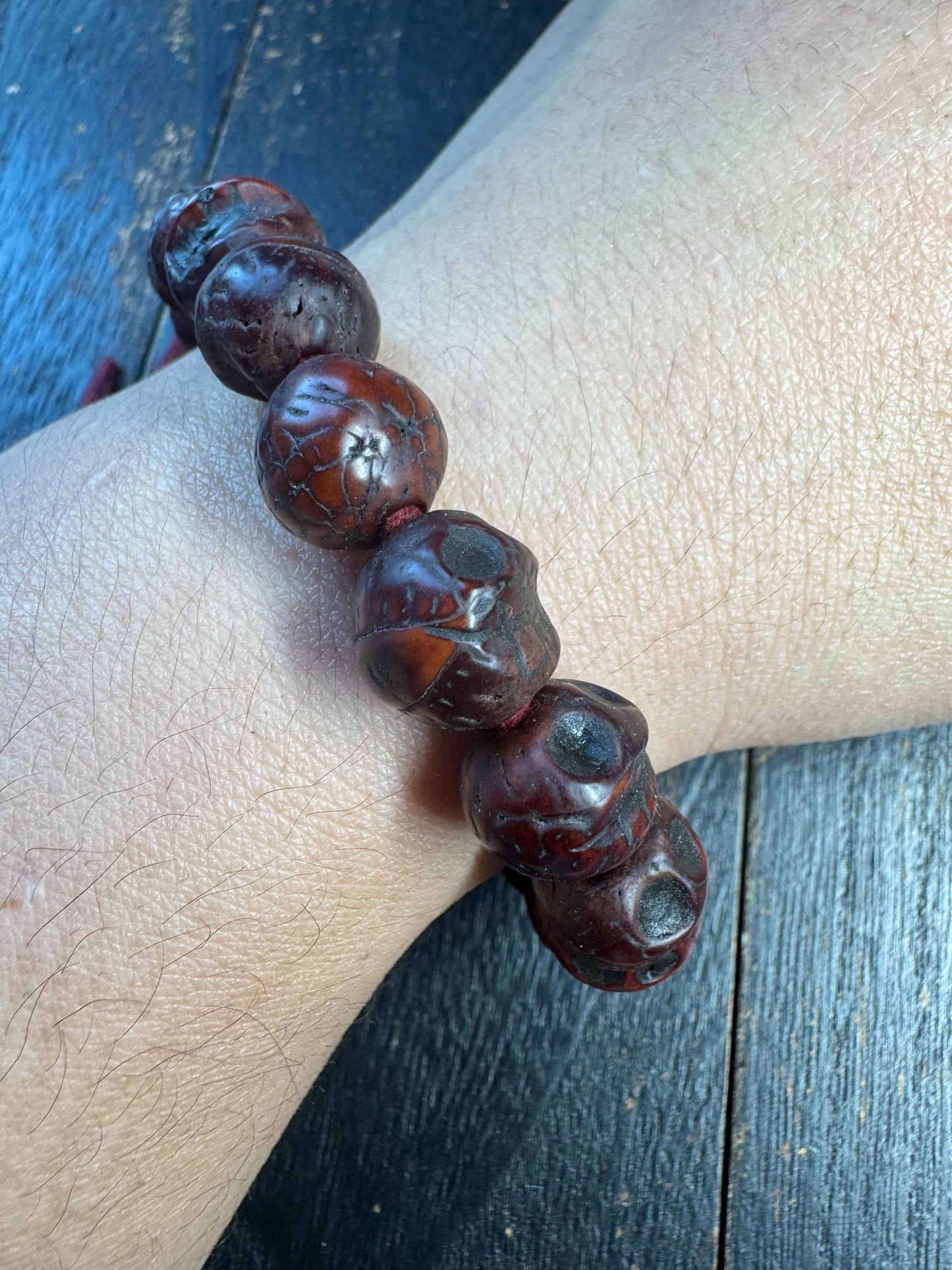 Hand Carved Bodhi Seed Chitipati Skull Bracelet | Tibetan Kapala Style Bodhi Mala | Wrathful Protection Meditation Bracelet | Gothic Buddhis