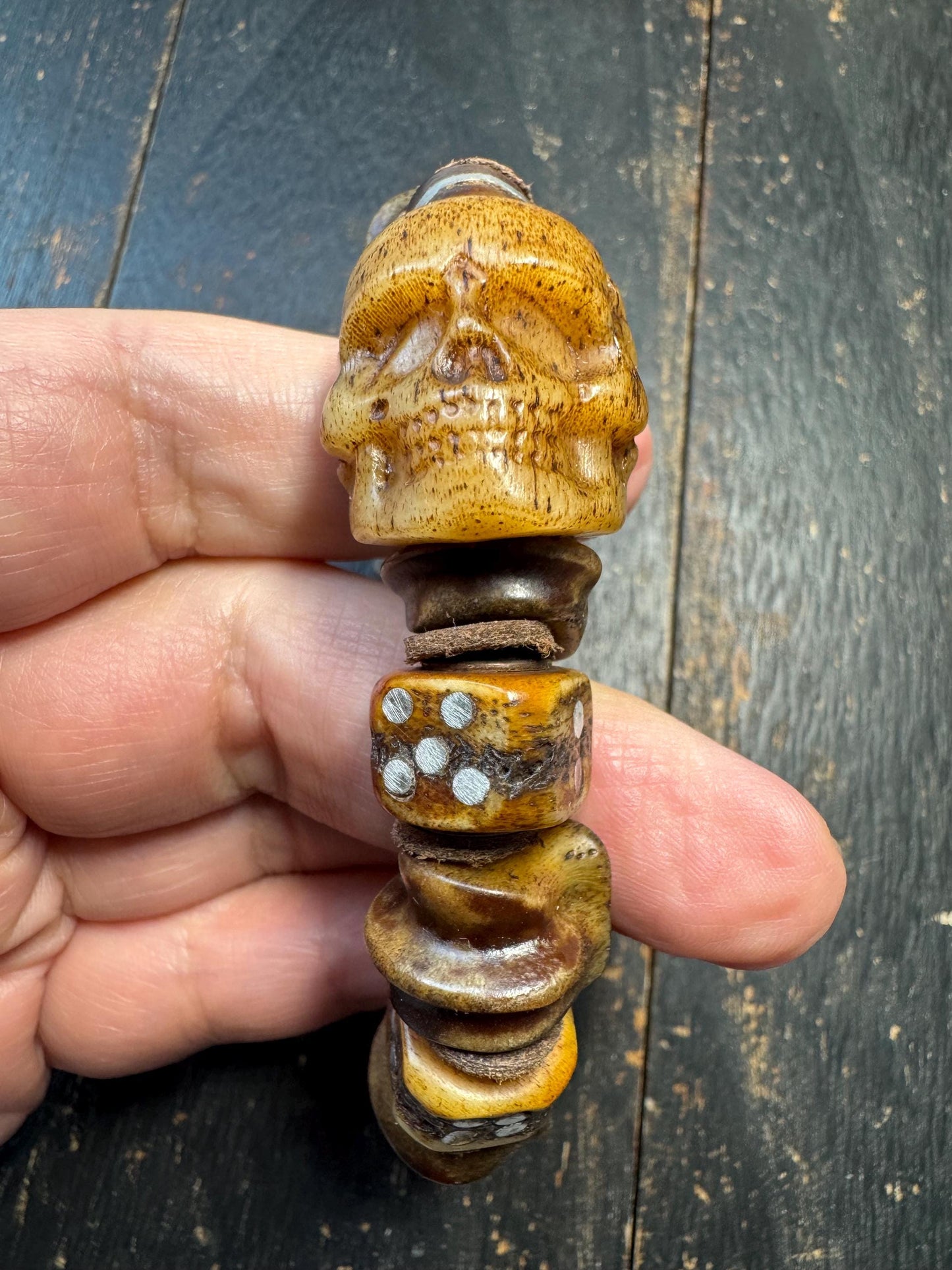 Tibetan Yak Bone Skull Bracelet with Metal Inlay | Chitipati Kapala Bone Bead Bracelet | Himalayan Gothic Buddhist Protection Bracelet