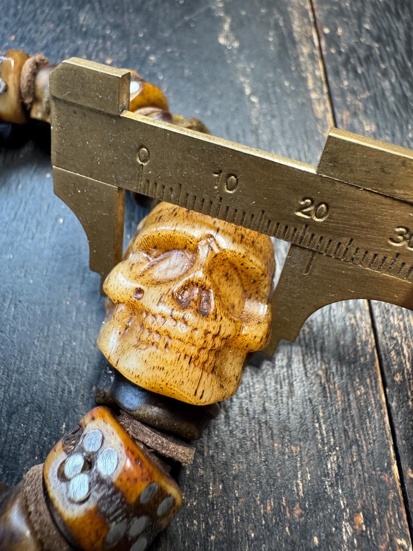 Tibetan Yak Bone Skull Bracelet with Metal Inlay | Chitipati Kapala Bone Bead Bracelet | Himalayan Gothic Buddhist Protection Bracelet