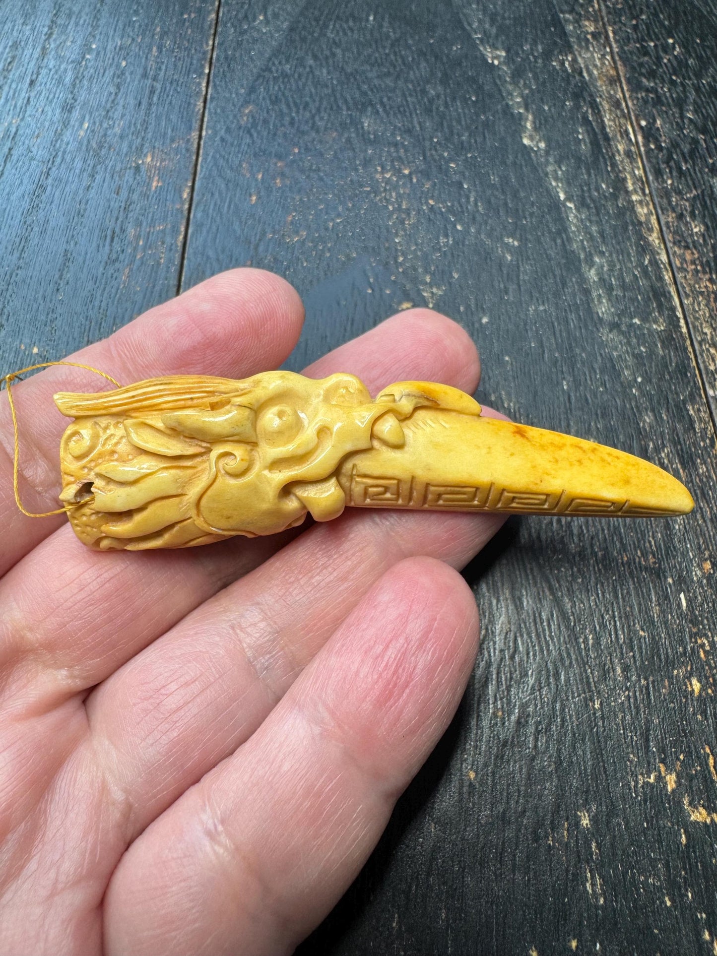 Hand Carved Yak Bone Dragon Tooth Pendant | Tibetan Style Dragon Talisman | Protective Amulet Necklace | Rustic Tribal Carving