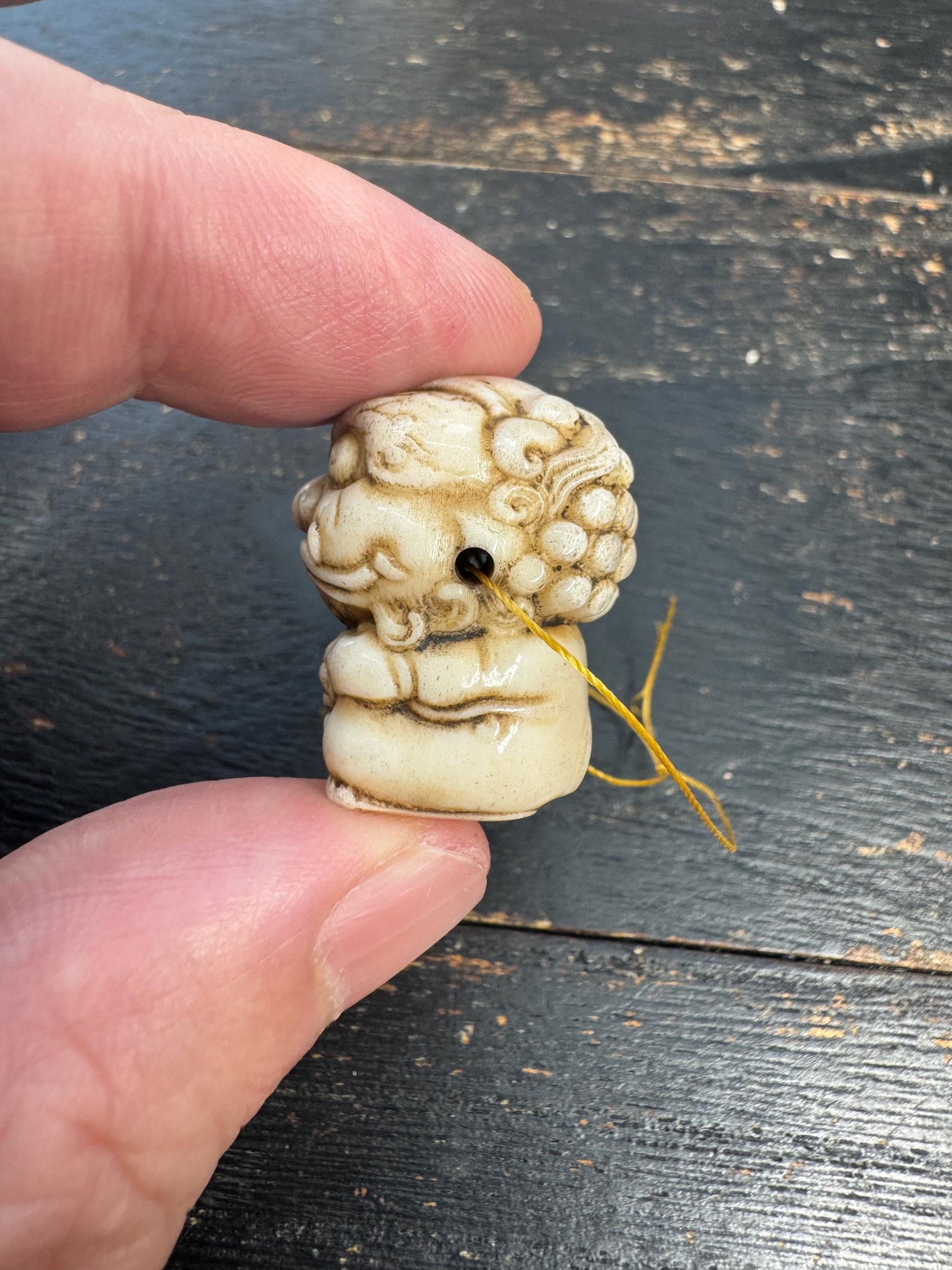 Hand Carved Deer Antler Foo Dog Pendant | Chinese Guardian Lion Shishi | Protection Amulet Necklace Bead