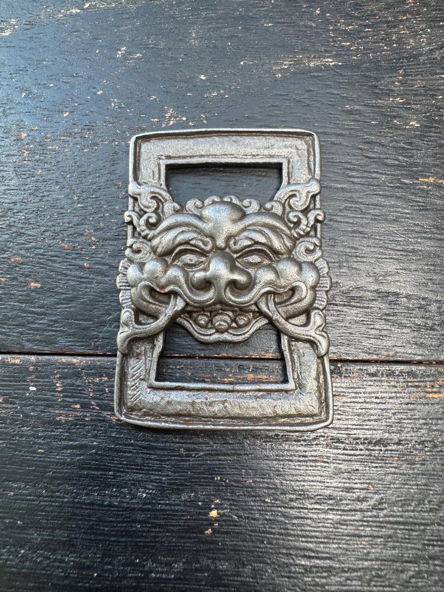 Antique Iron Tibetan Sutra Book Clasp, Temple Guardian Face Protector, Buddhist Scripture Buckle, Himalayan Ritual Amulet